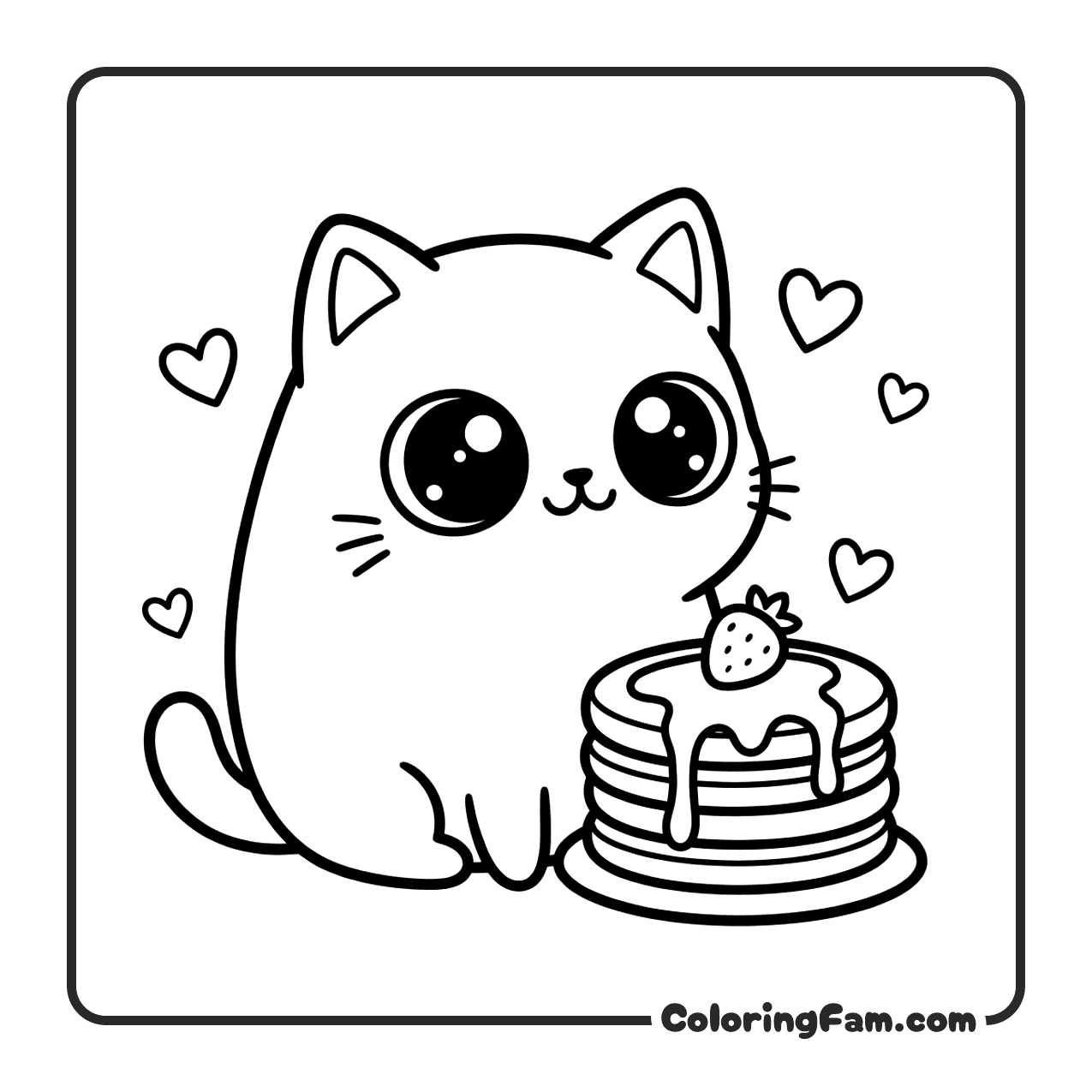 Cute Cat With Stack Of Pancakes coloring page