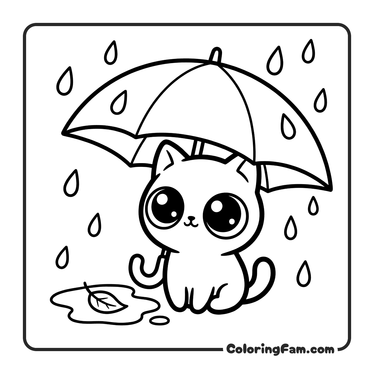 Cute Cat With Umbrella coloring page