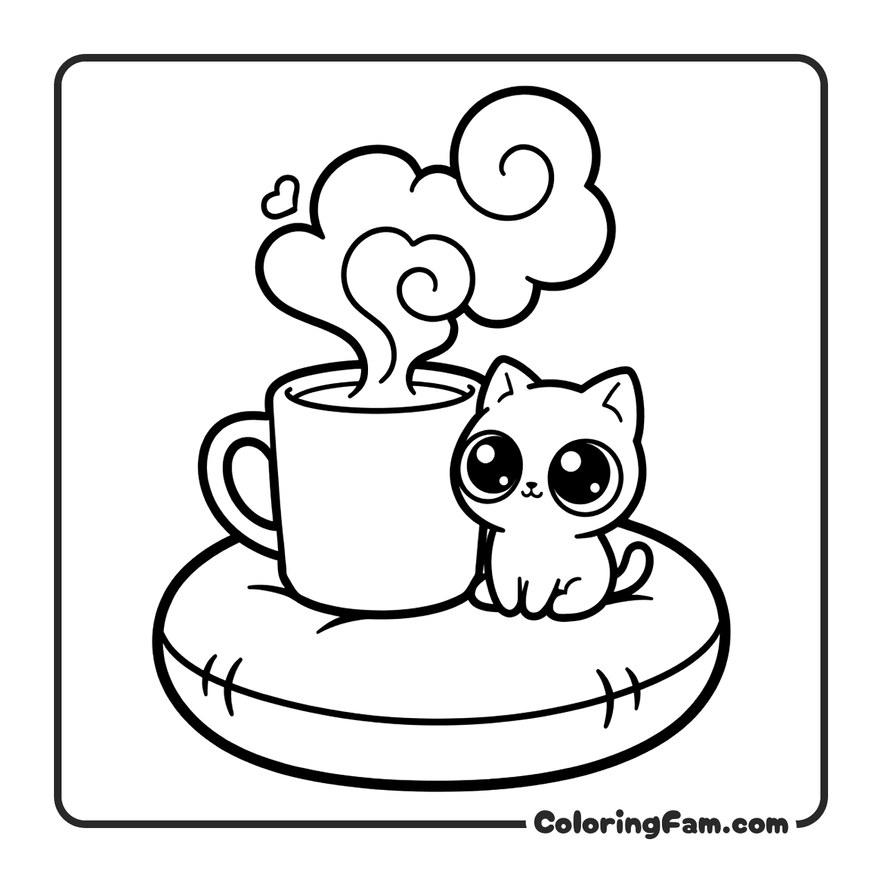 Super Kawaii Chibi Cat Playing With Yarn Ball coloring page