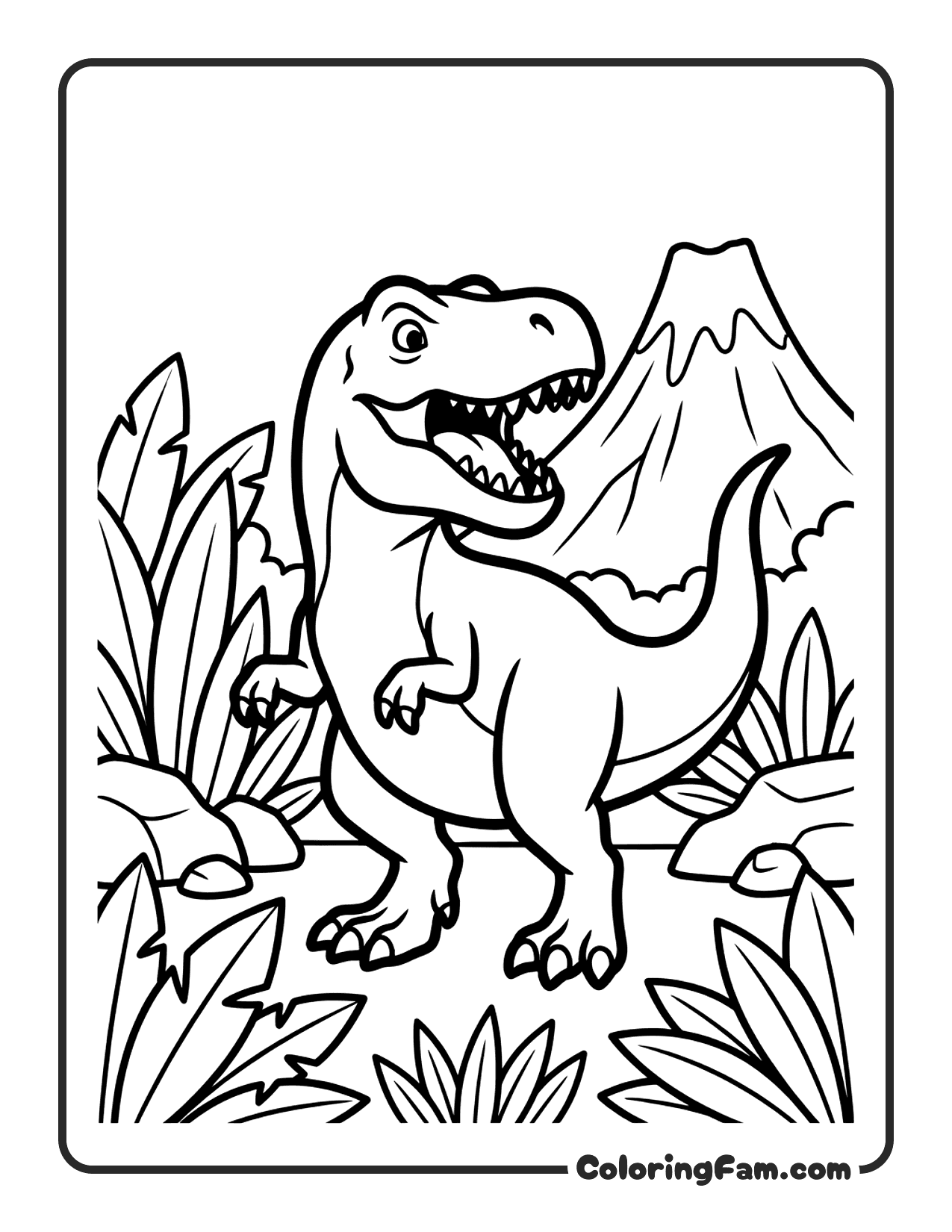 Friendly T Rex Standing And Roaring coloring page