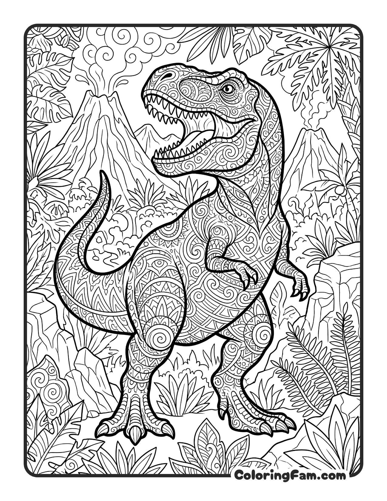 Friendly T Rex Standing And Roaring coloring page