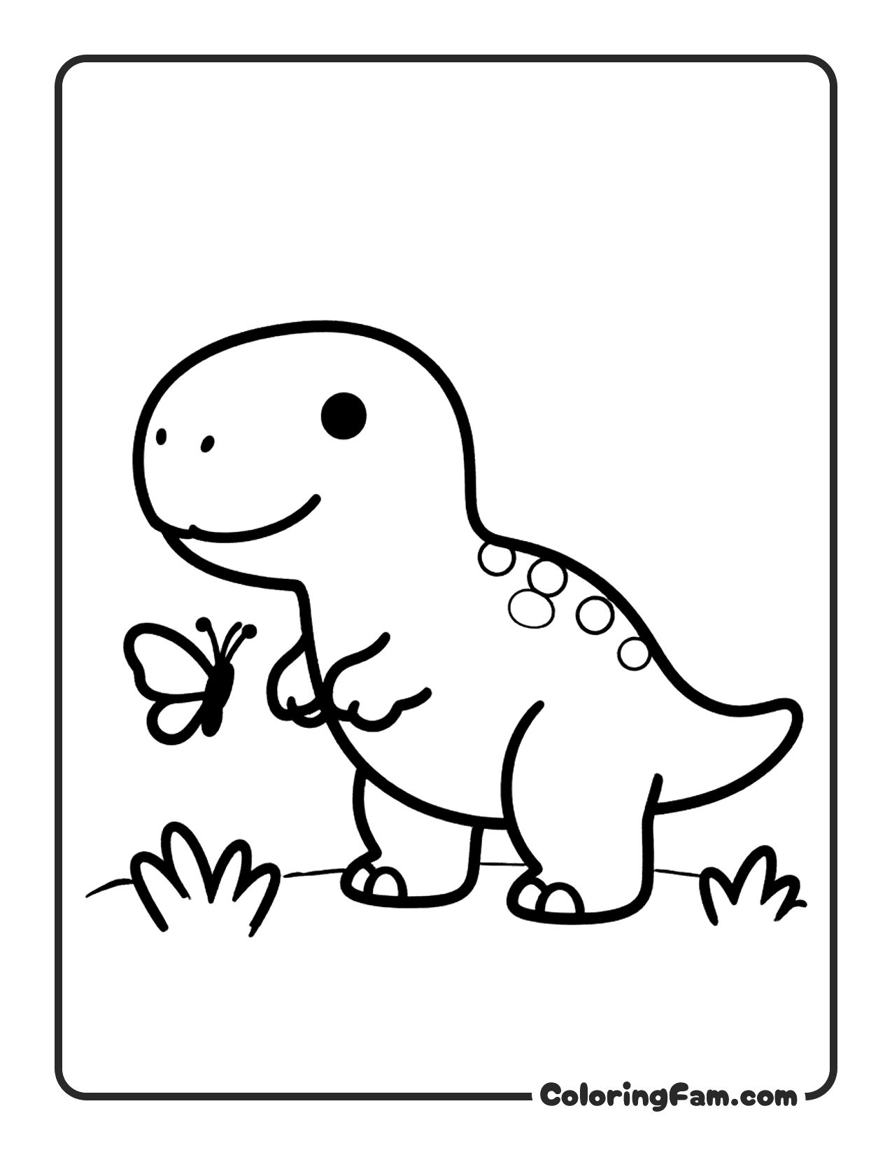 T Rex Playing With A Butterfly In A Meadow coloring page