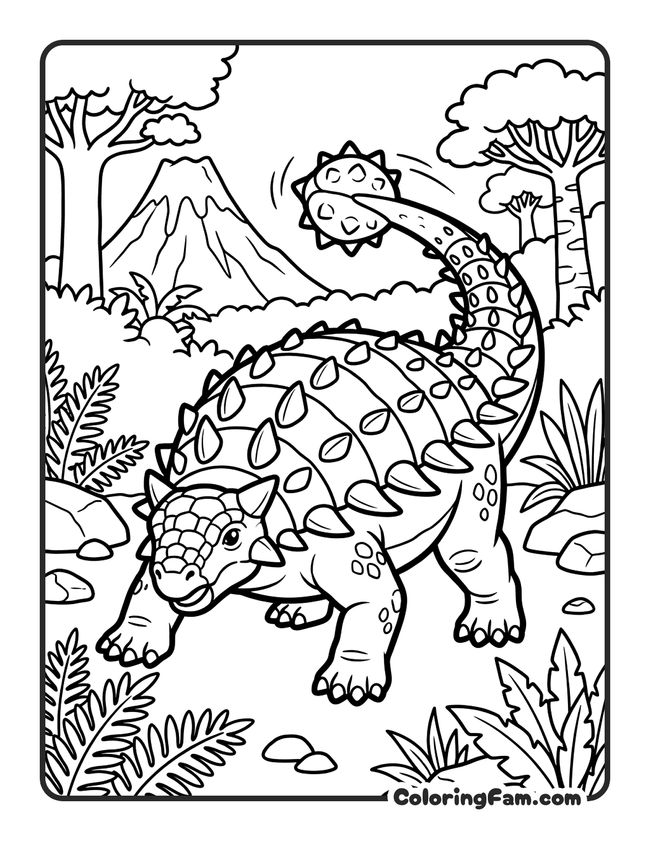 Ankylosaurus Defending With Tail Club Raised coloring page
