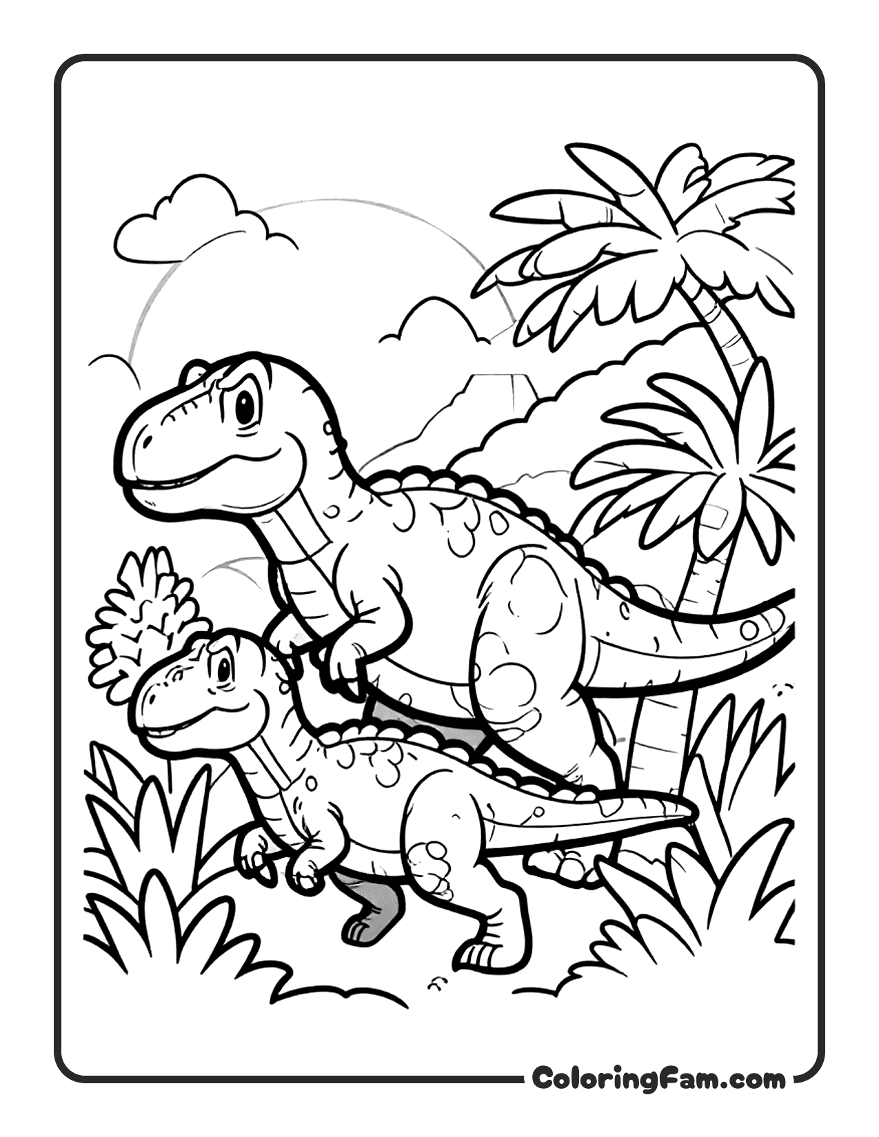 Velociraptor Pack Of Two Running Through Jungle coloring page