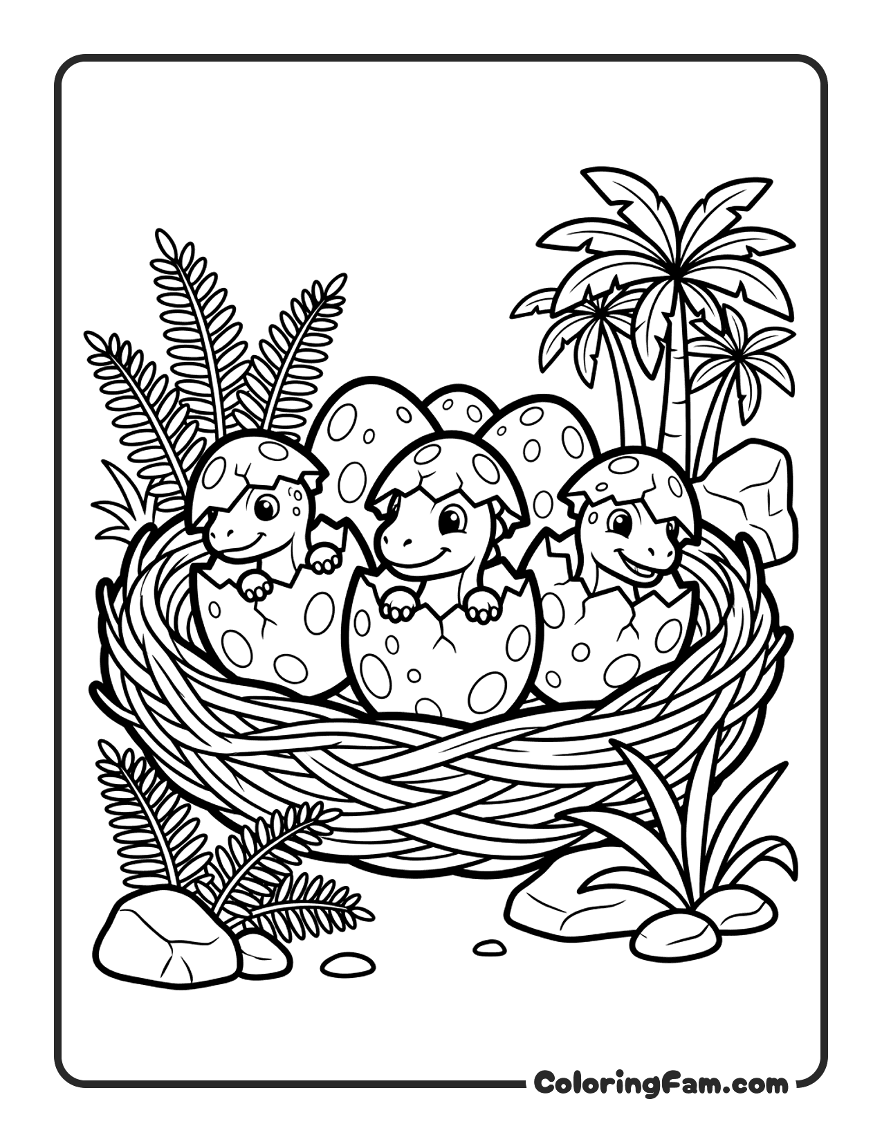 Dinosaur Egg Nest With Multiple Eggs Cracking Open And Baby coloring page