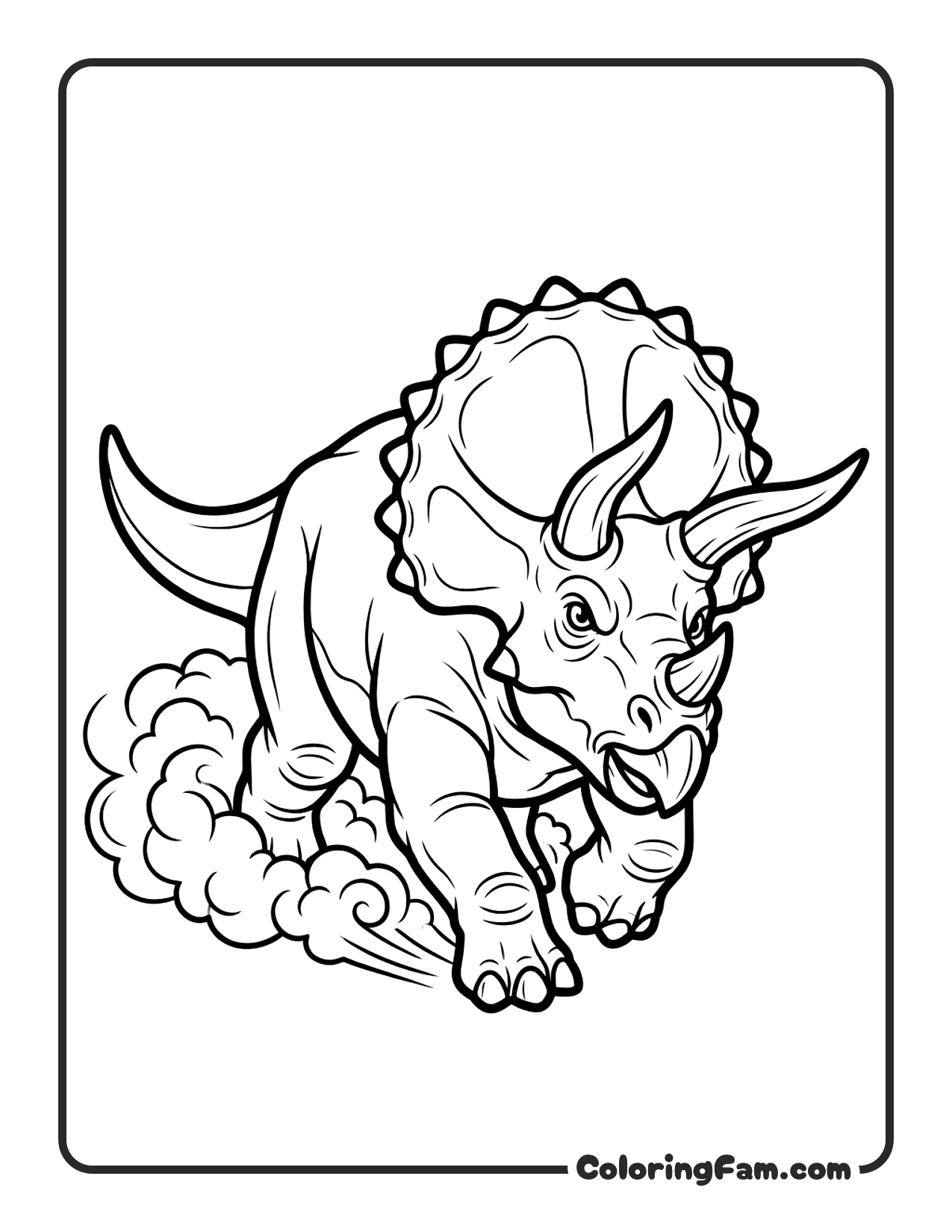 Triceratops Charging Forward With Horns Lowered And Dust Clo coloring page