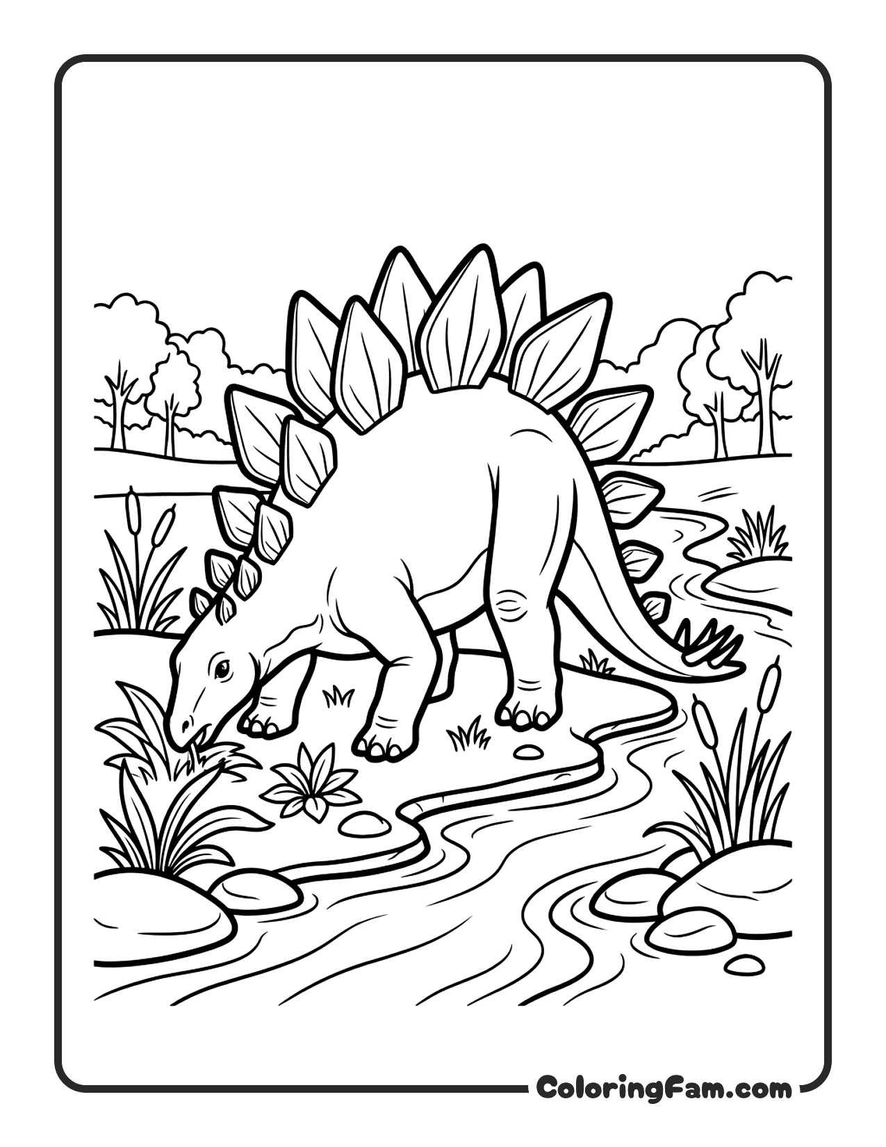 Stegosaurus Grazing Near River With Back Plates Clearly Visi coloring page