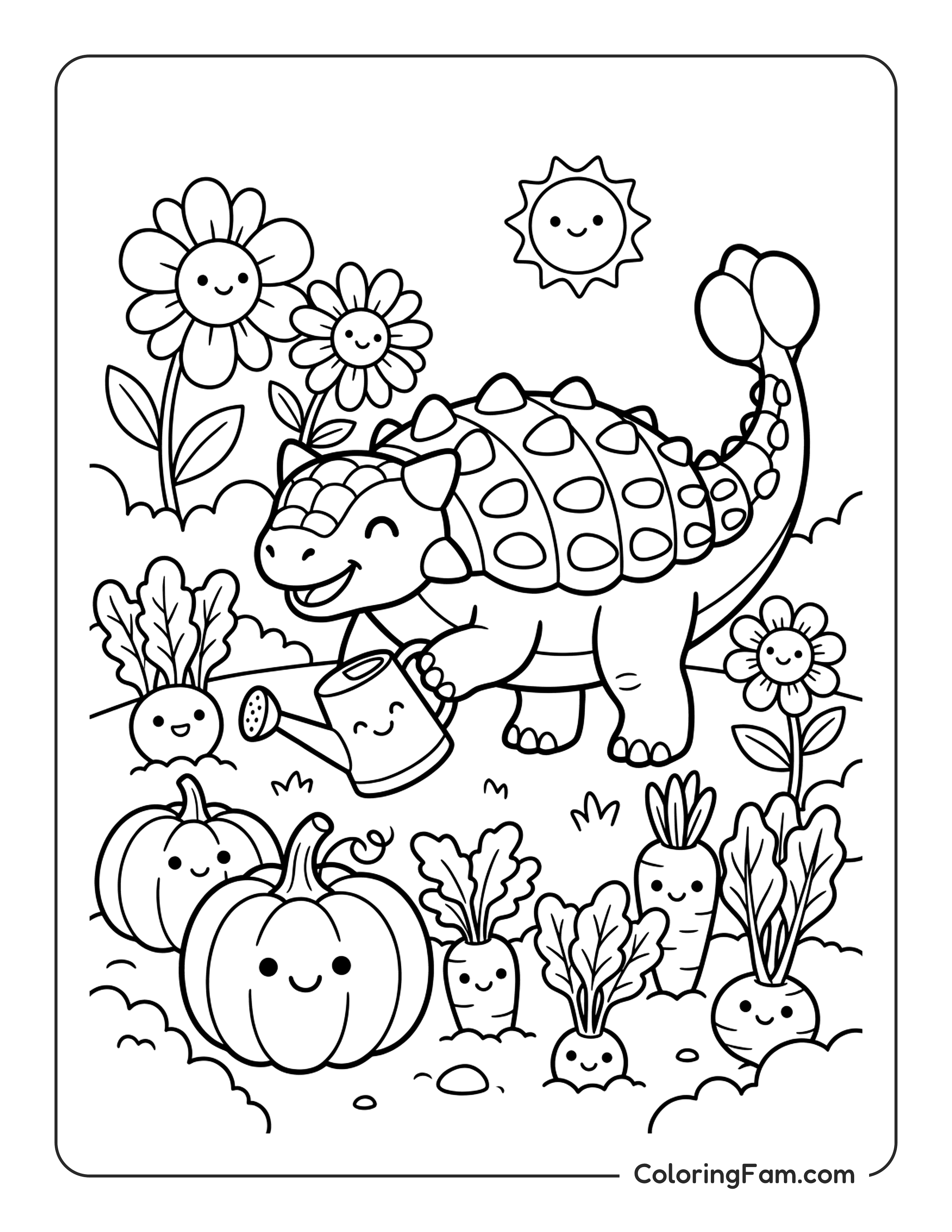 Ankylosaurus Watering Garden Coloring Page Coloringfam