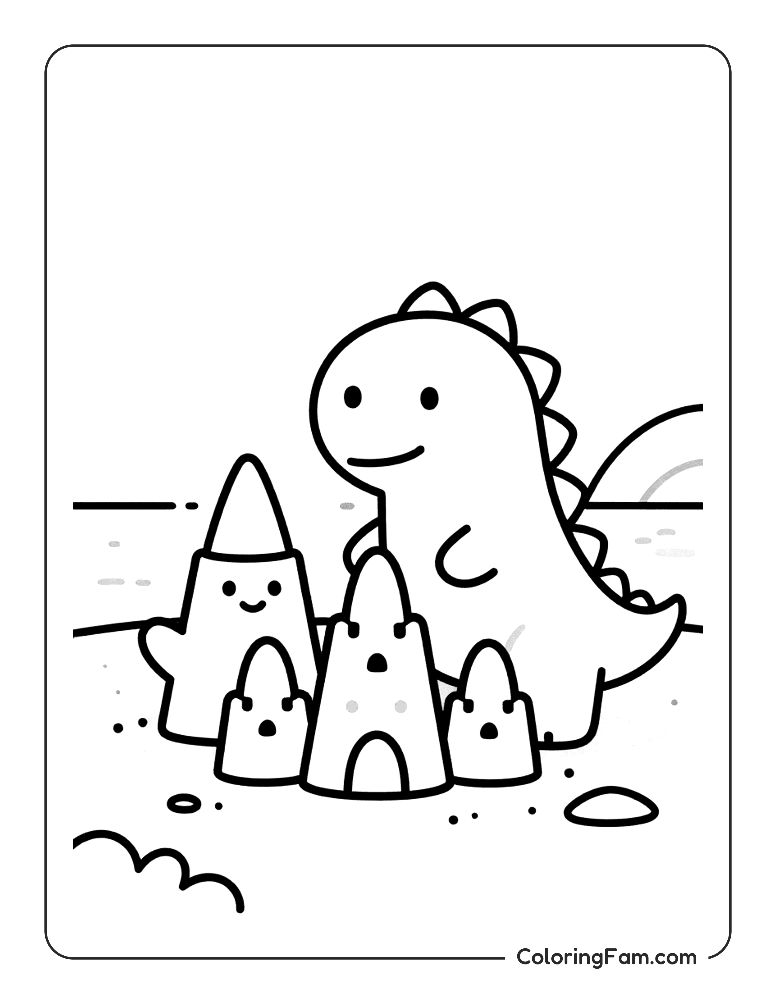 Dinosaur Building Sandcastle Coloring Page Coloringfam