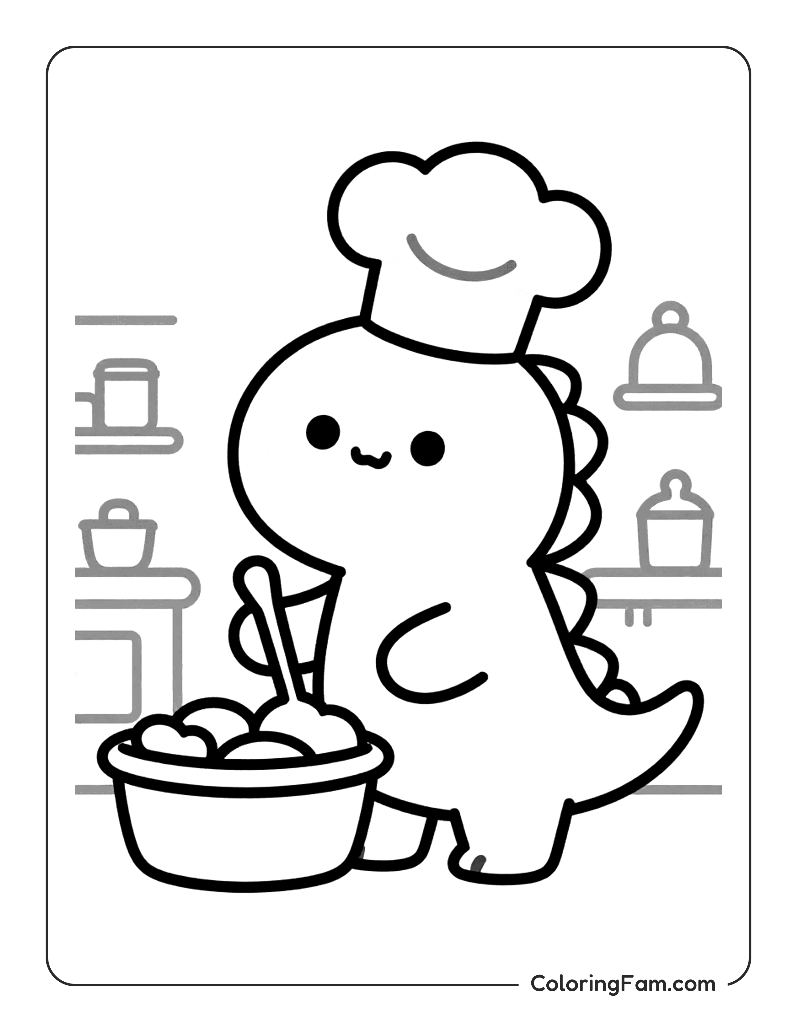 Dinosaur Chef Cooking Bowl Coloring Page Coloringfam