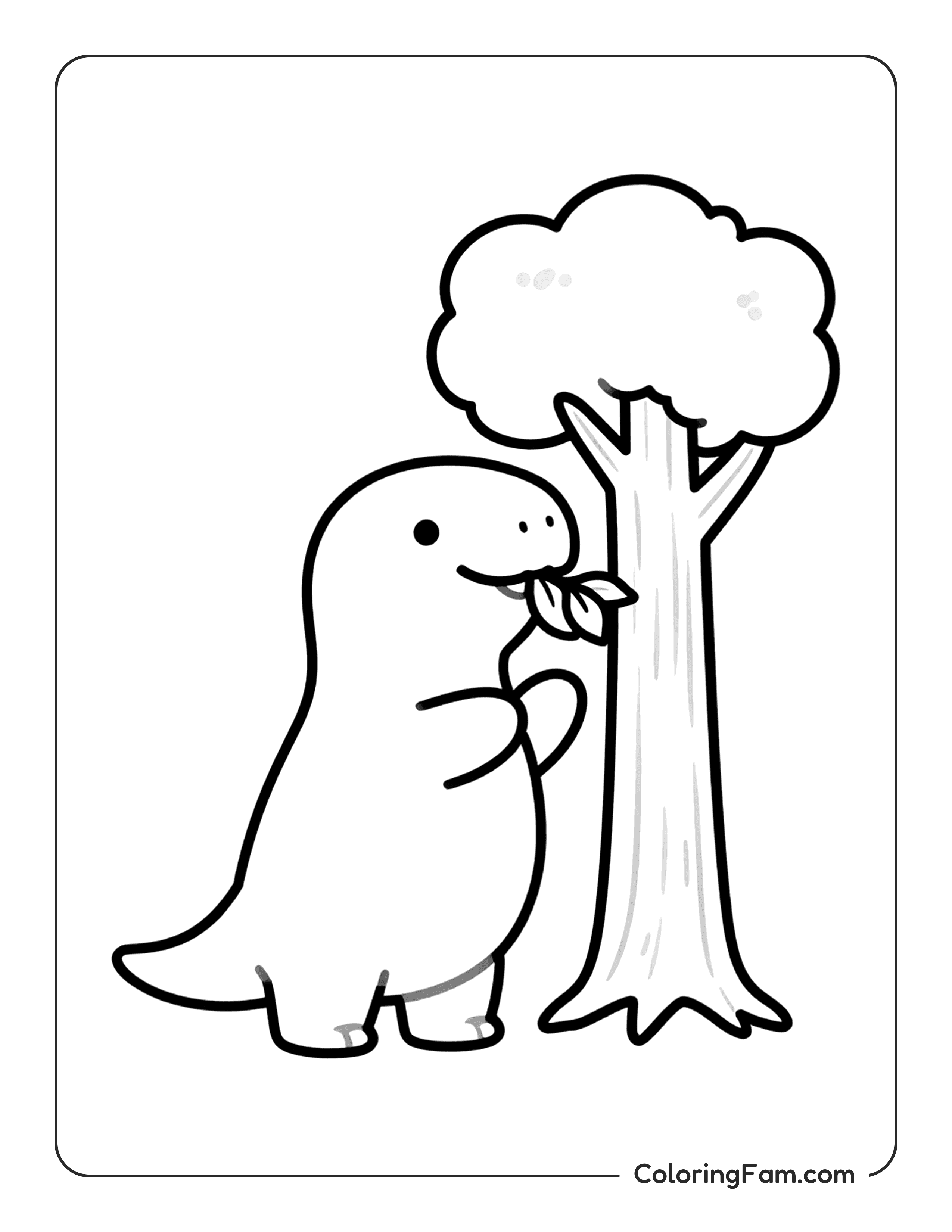 Dinosaur Eating Leaves By Tree Coloring Page Coloringfam