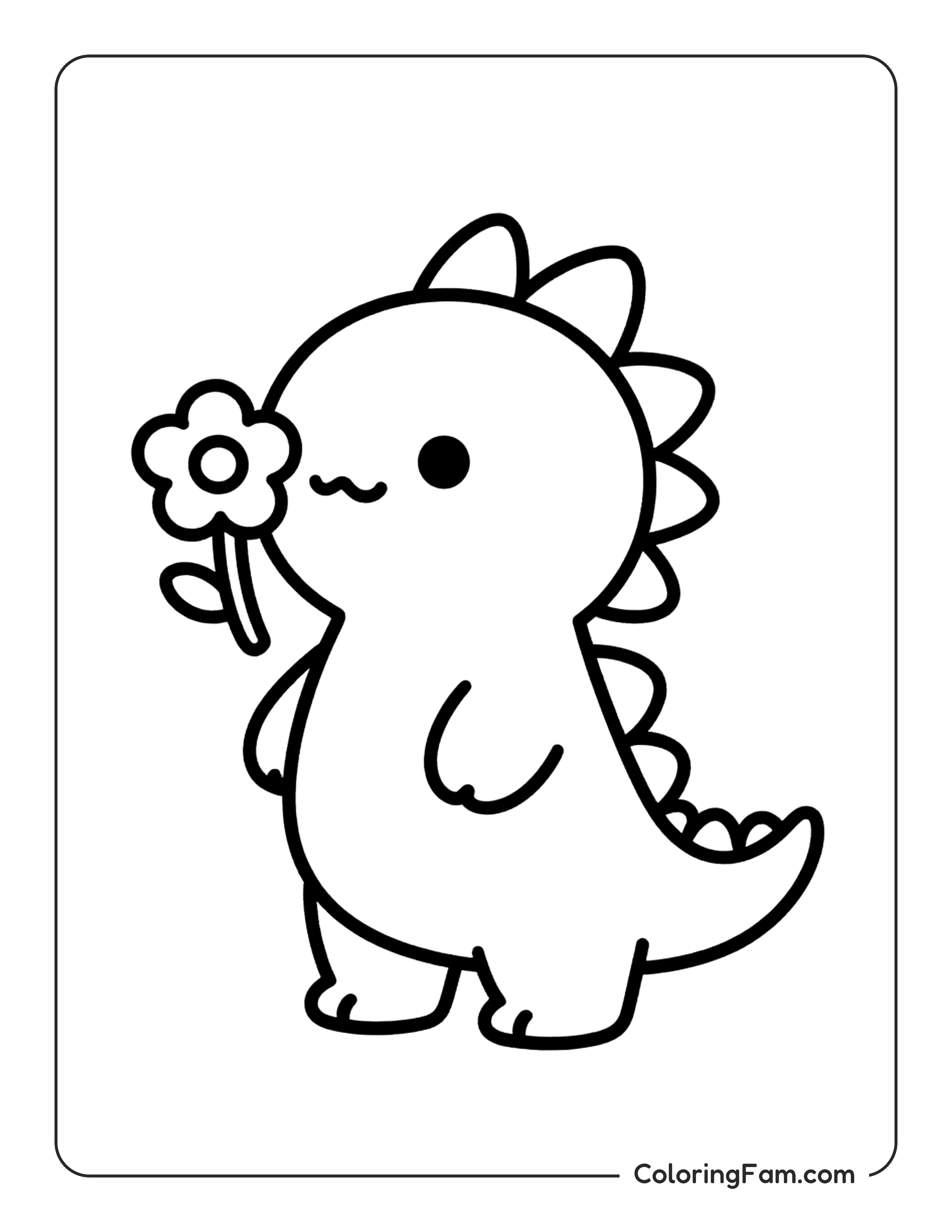 Dinosaur Holding Flower Coloring Page Coloringfam