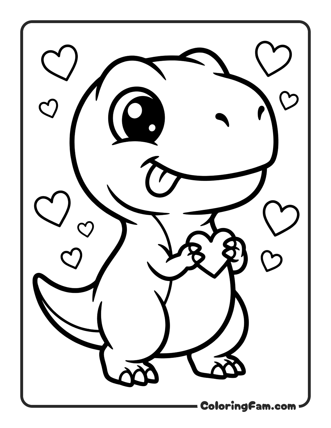 Dinosaur Holding Heart coloring page