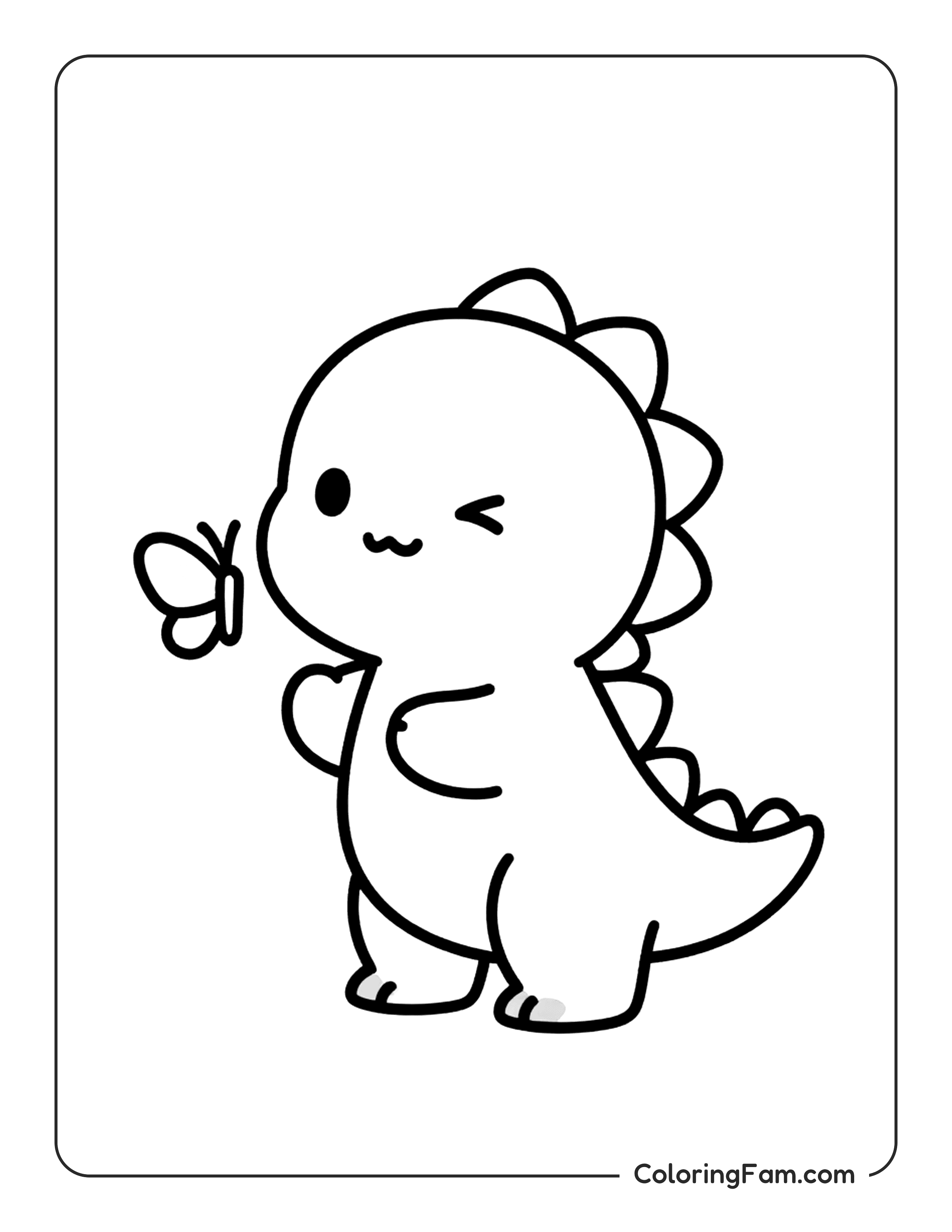 Dinosaur Looking At Butterfly Coloring Page Coloringfam