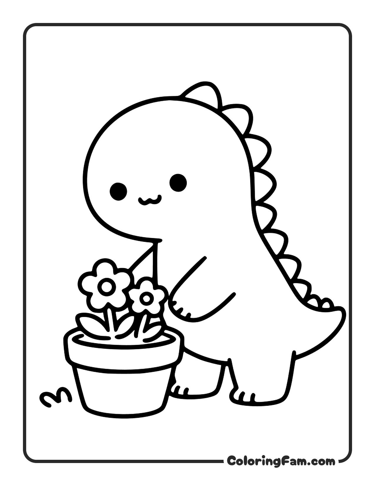 Dinosaur Planting Flowers coloring page