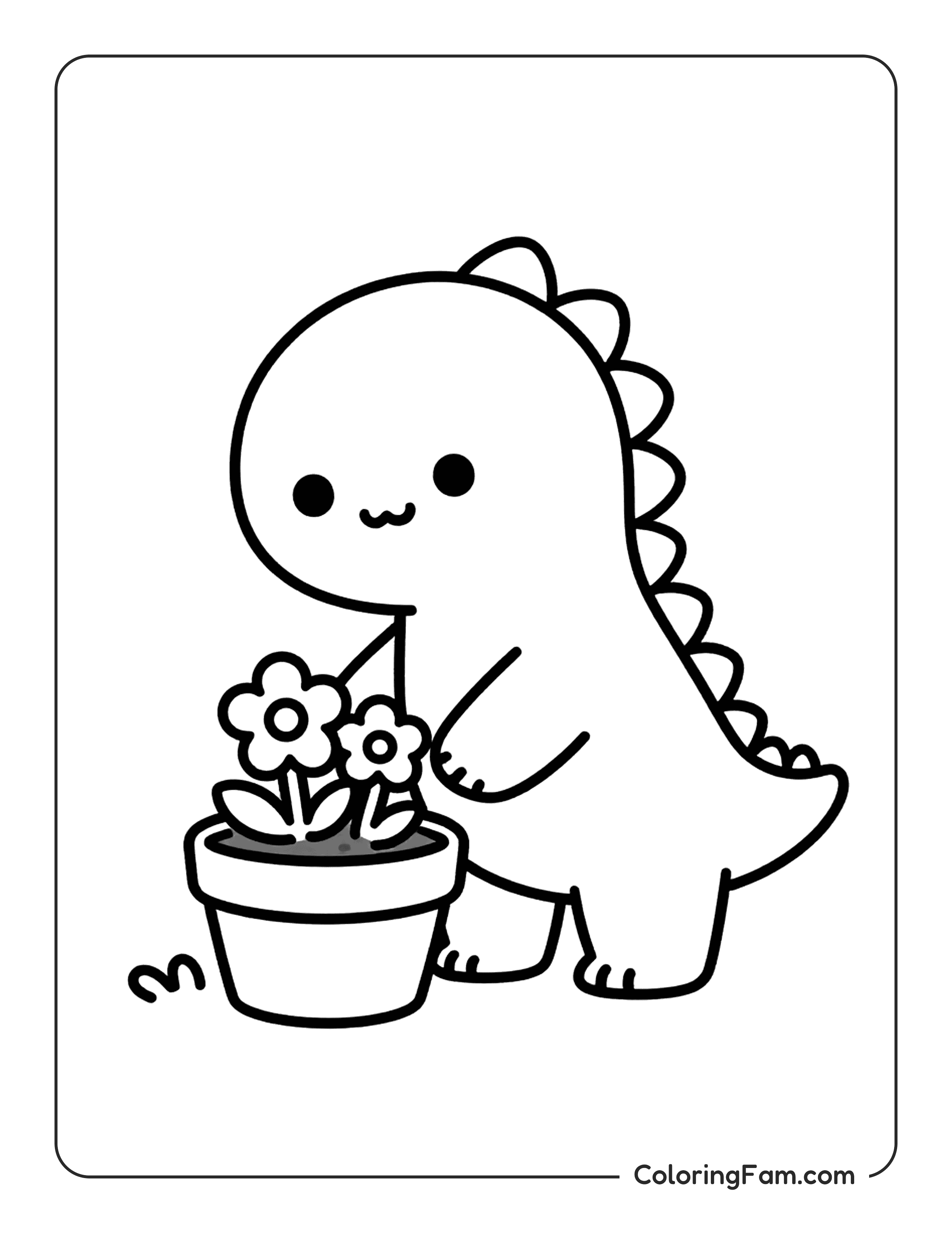 Dinosaur Planting Flowers Coloring Page Coloringfam