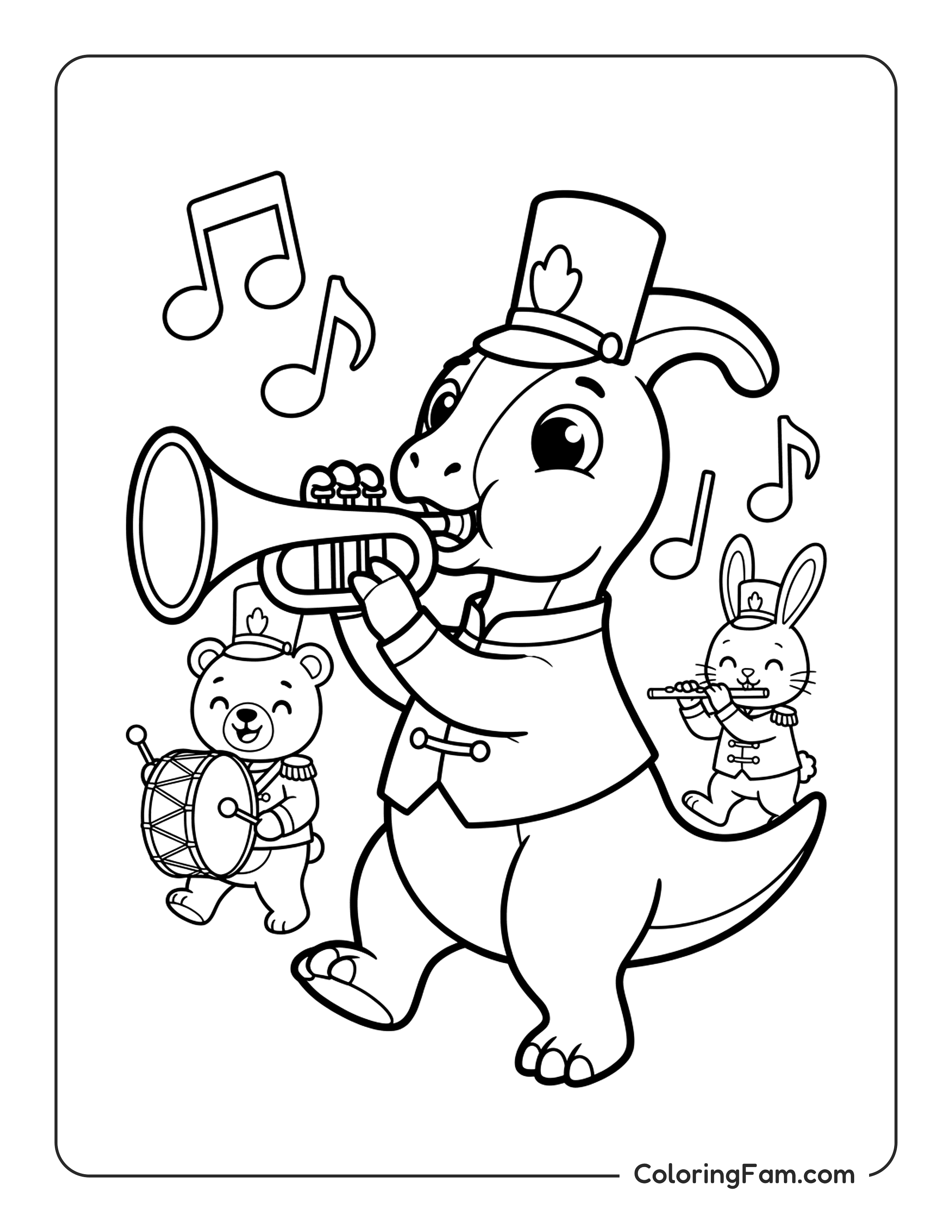 Dinosaur Playing Trumpet Coloring Page Coloringfam