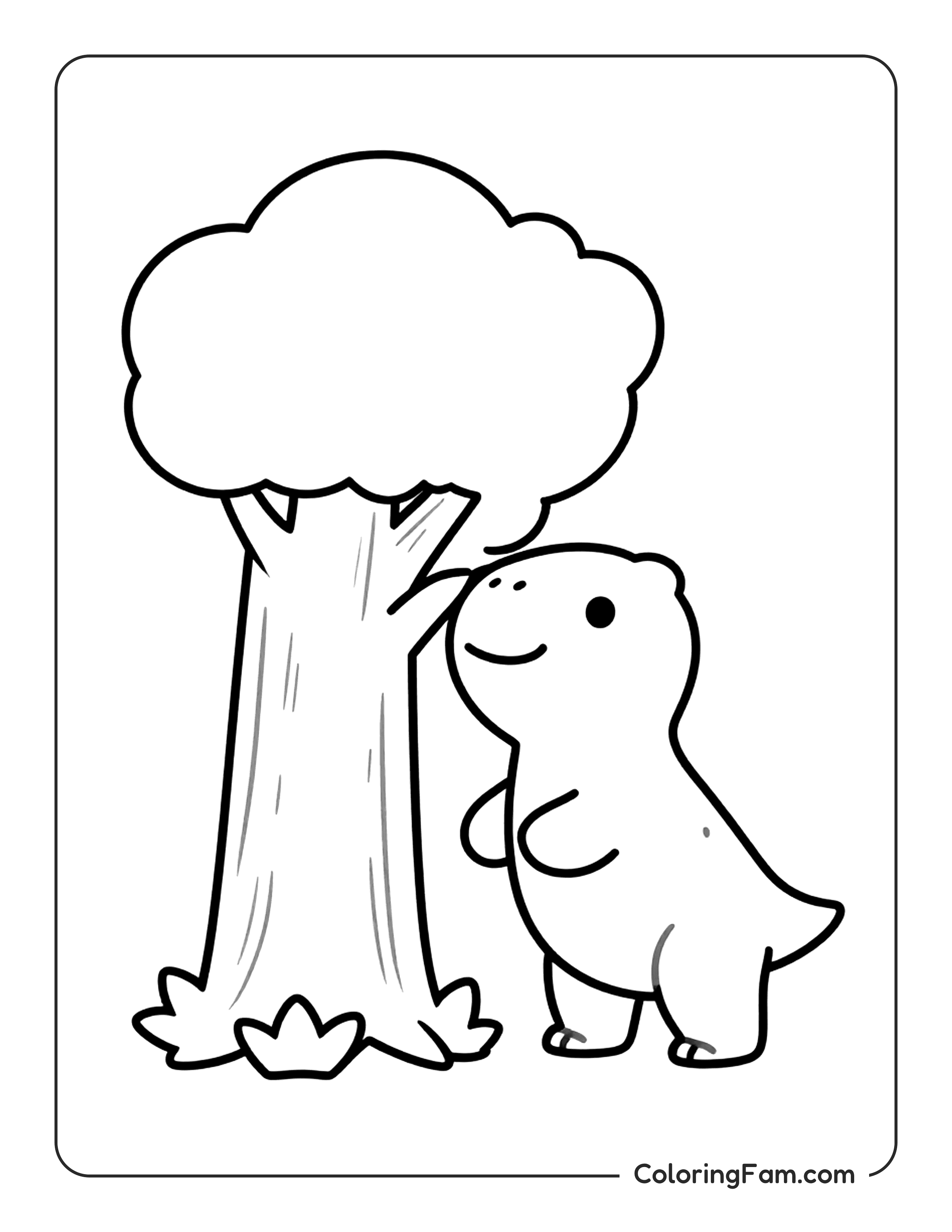 Dinosaur Standing Next Tree Coloring Page Coloringfam