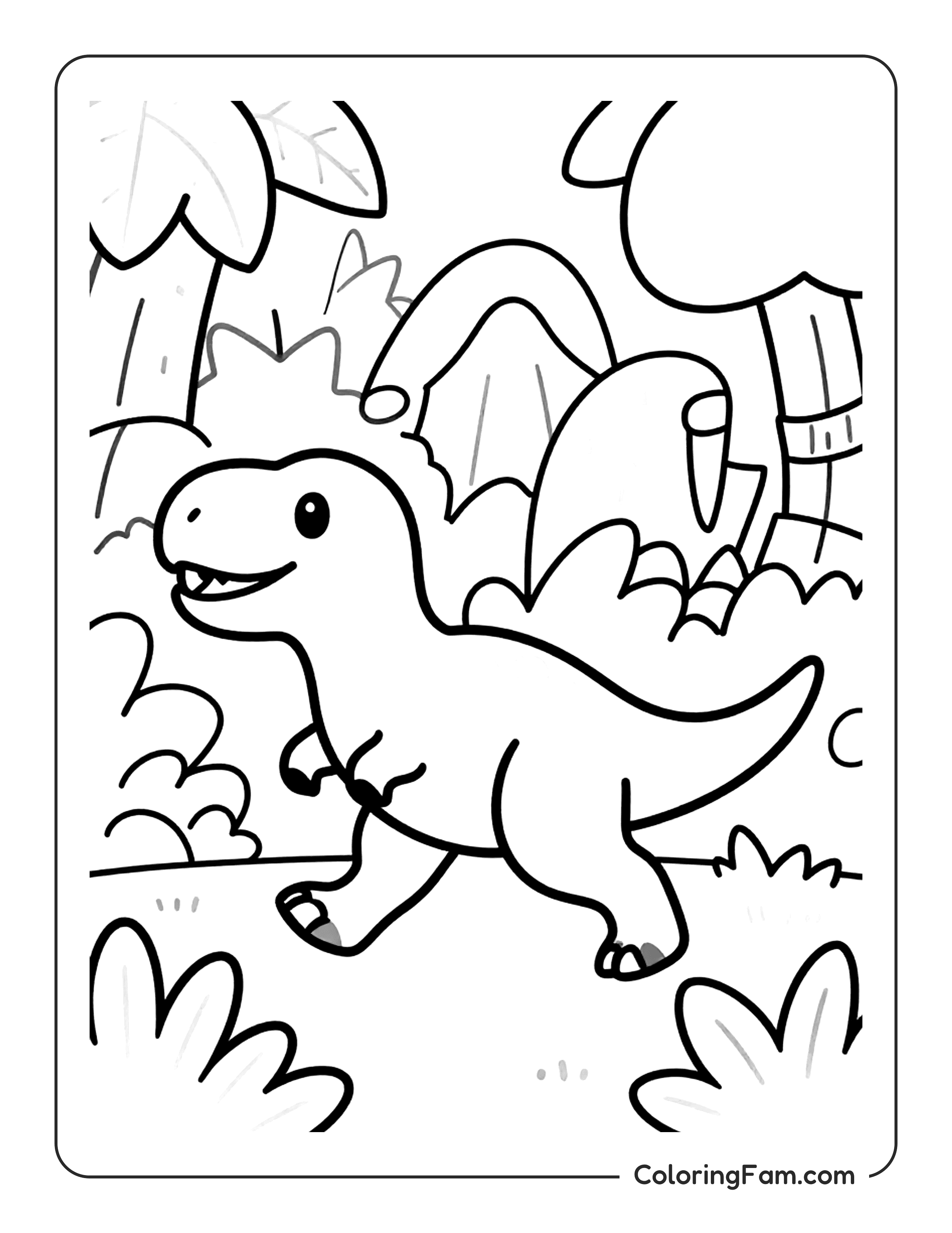 Dinosaur Walking In Forest Coloring Page Coloringfam