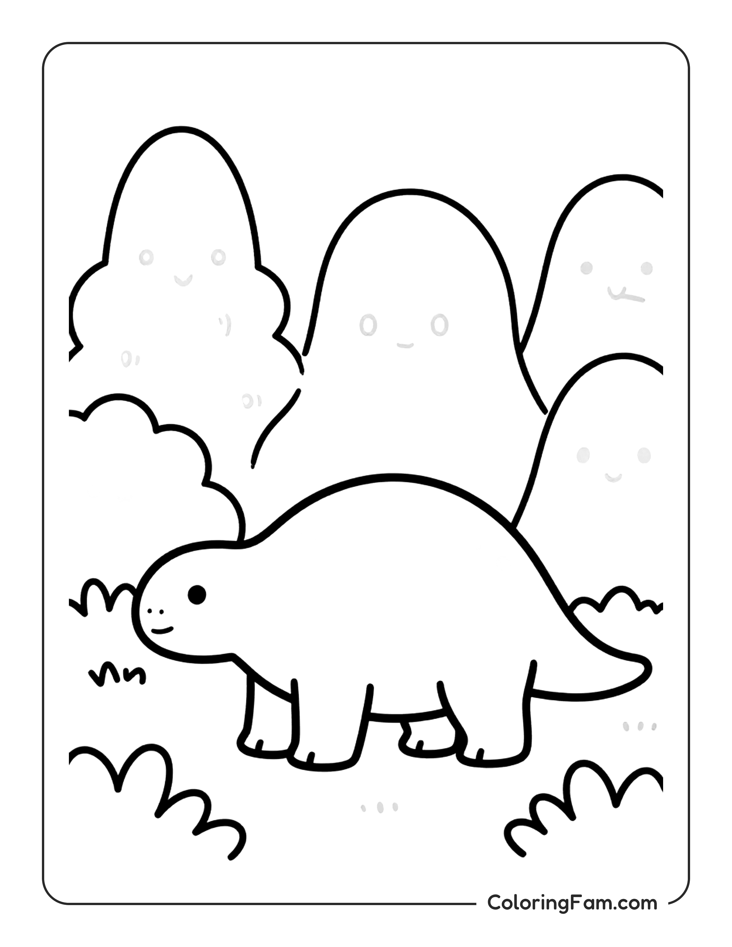 Dinosaur Walking Near Mountains Coloring Page Coloringfam