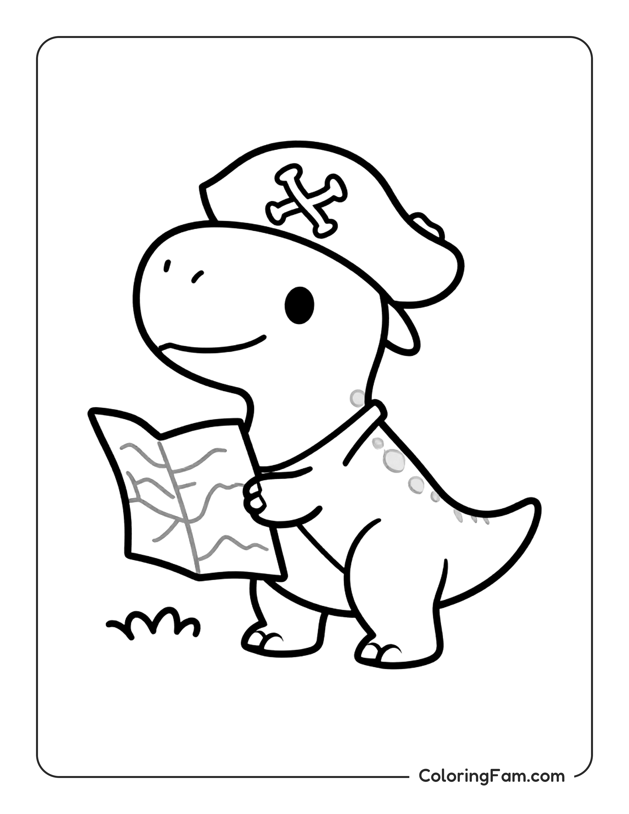 Dinosaur Wearing Pirate Hat Reading Map Coloring Page Coloringfam