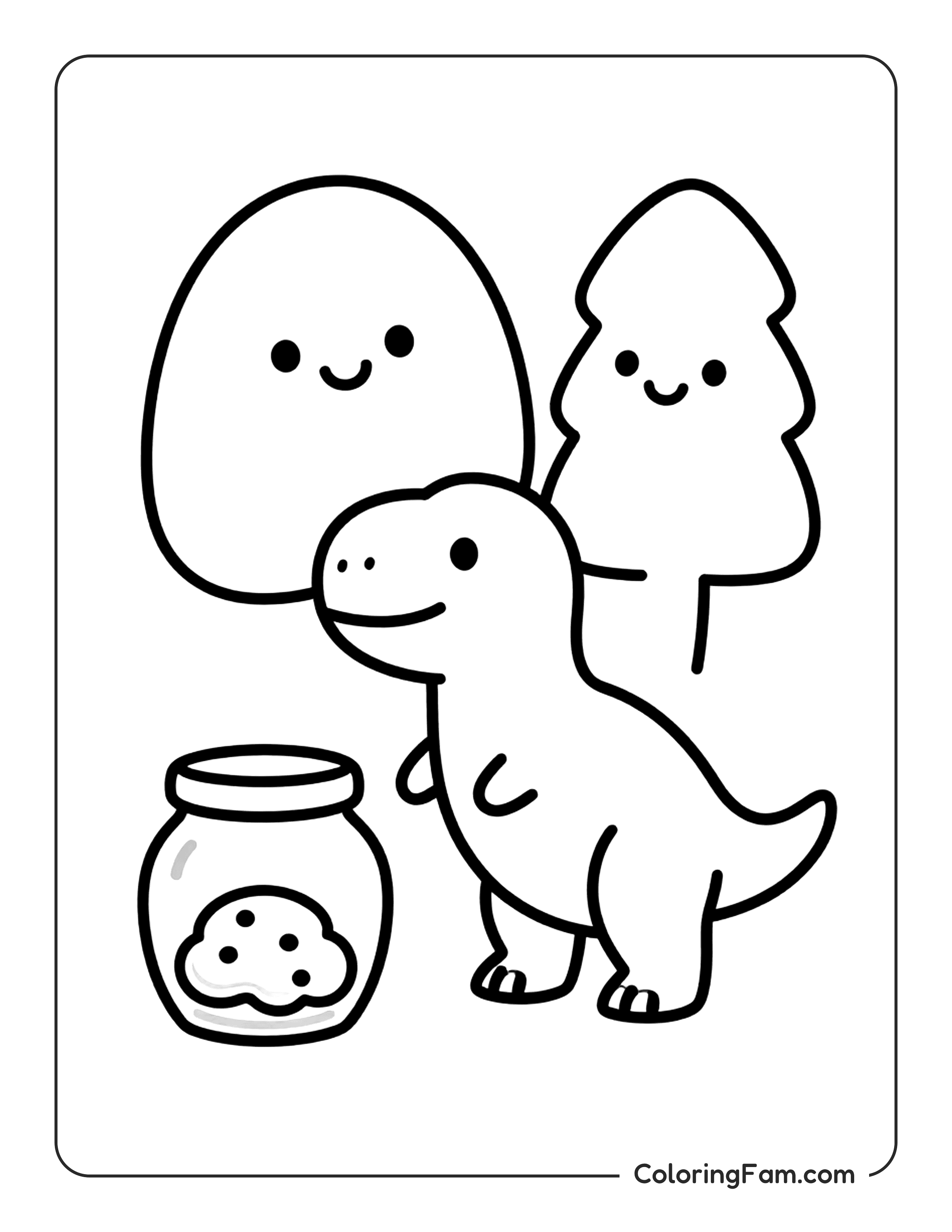 Dinosaur With Cookies And Friends Coloring Page Coloringfam