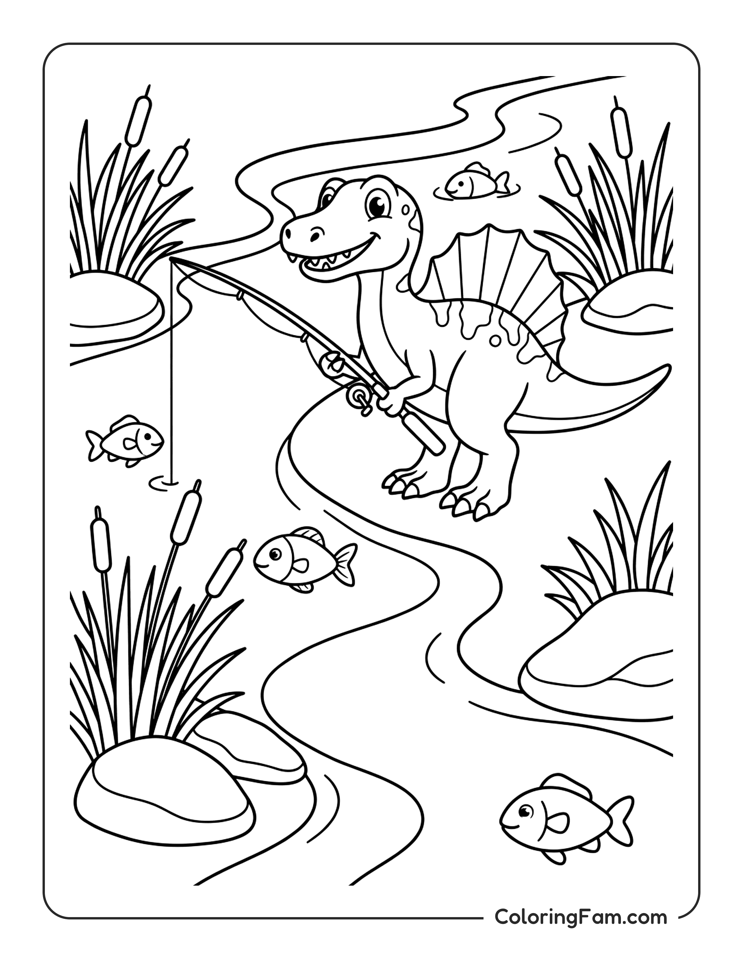 Spinosaurus Fishing By River Coloring Page Coloringfam