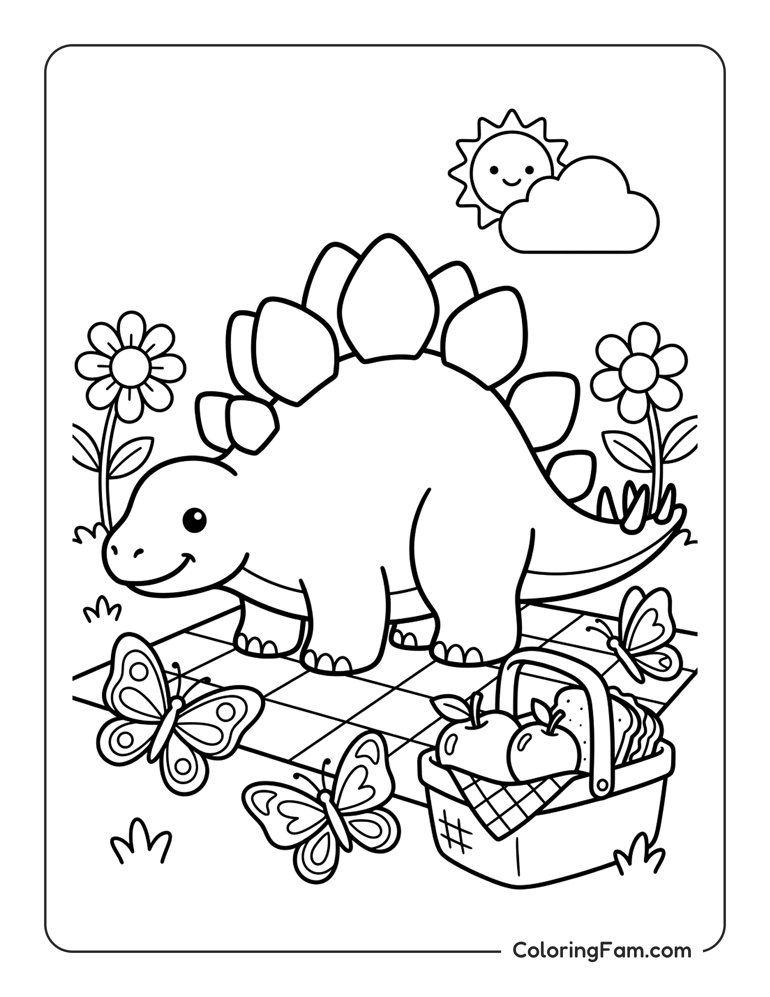 Stegosaurus On Picnic Blanket Coloring Page Coloringfam