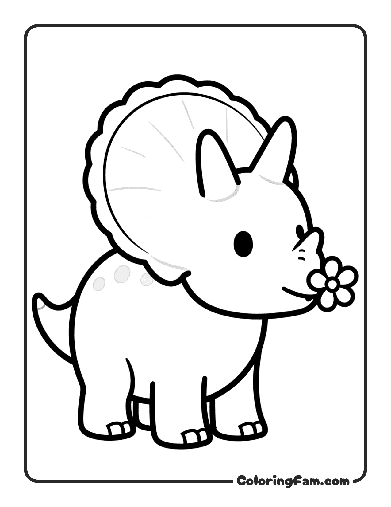 Triceratops Holding Flower coloring page