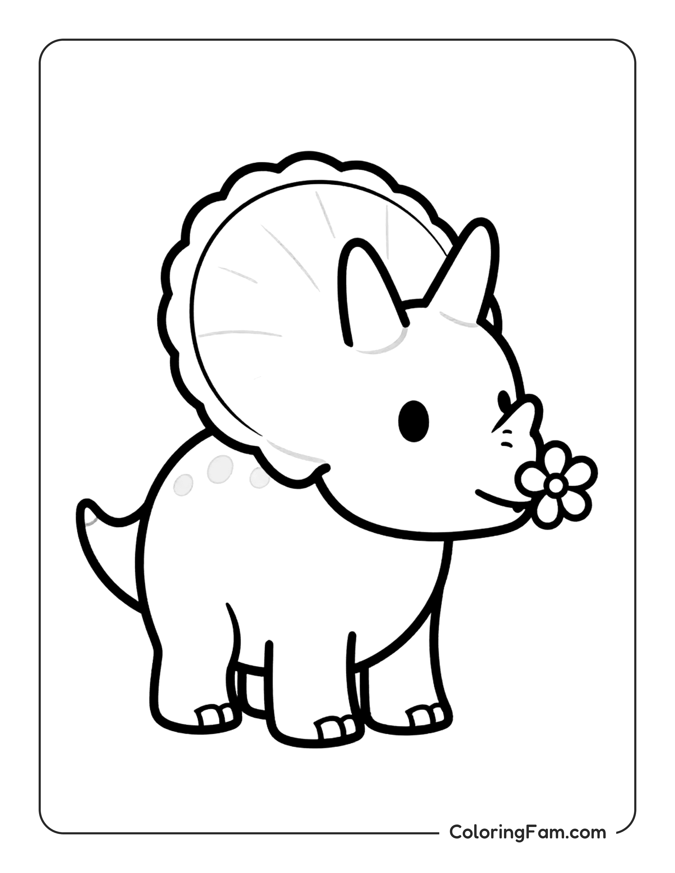 Triceratops Holding Flower Coloring Page Coloringfam