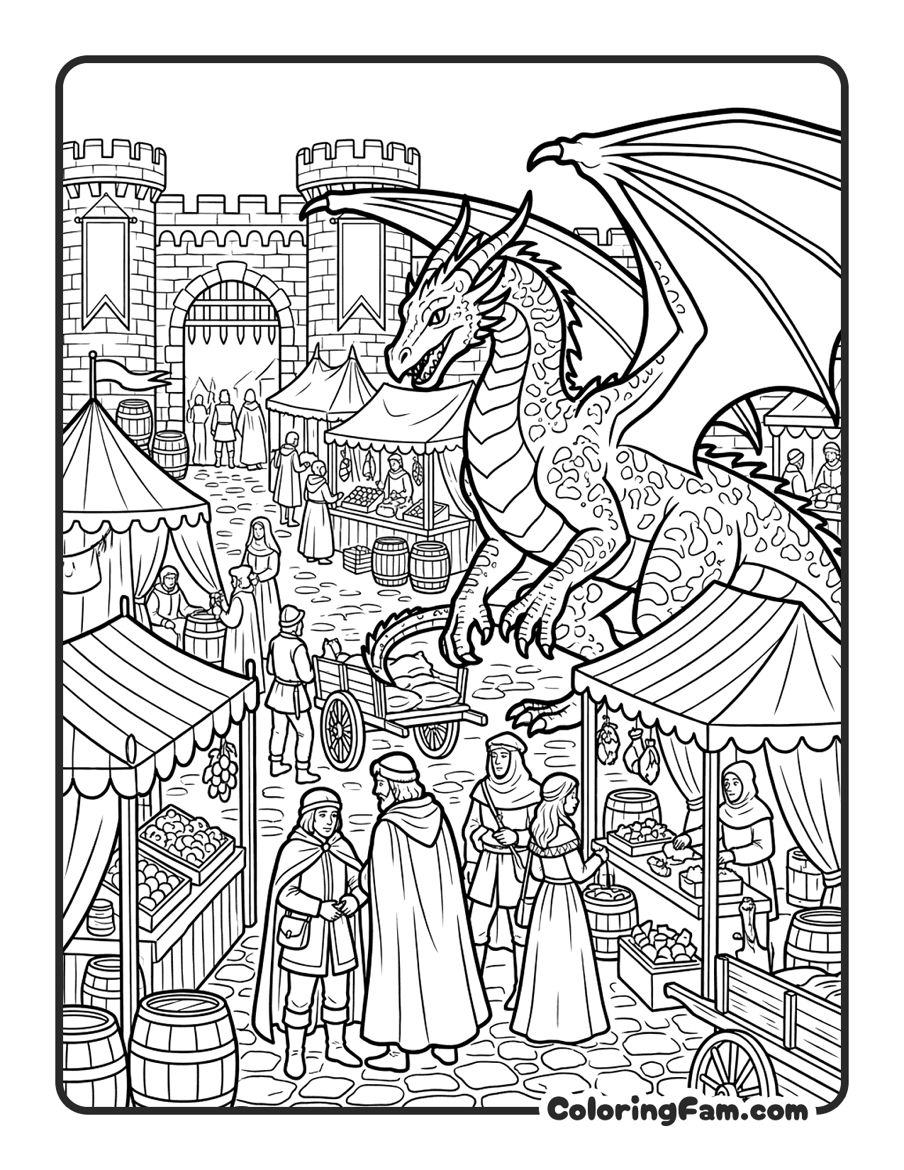 Dragon At Medieval Market coloring page