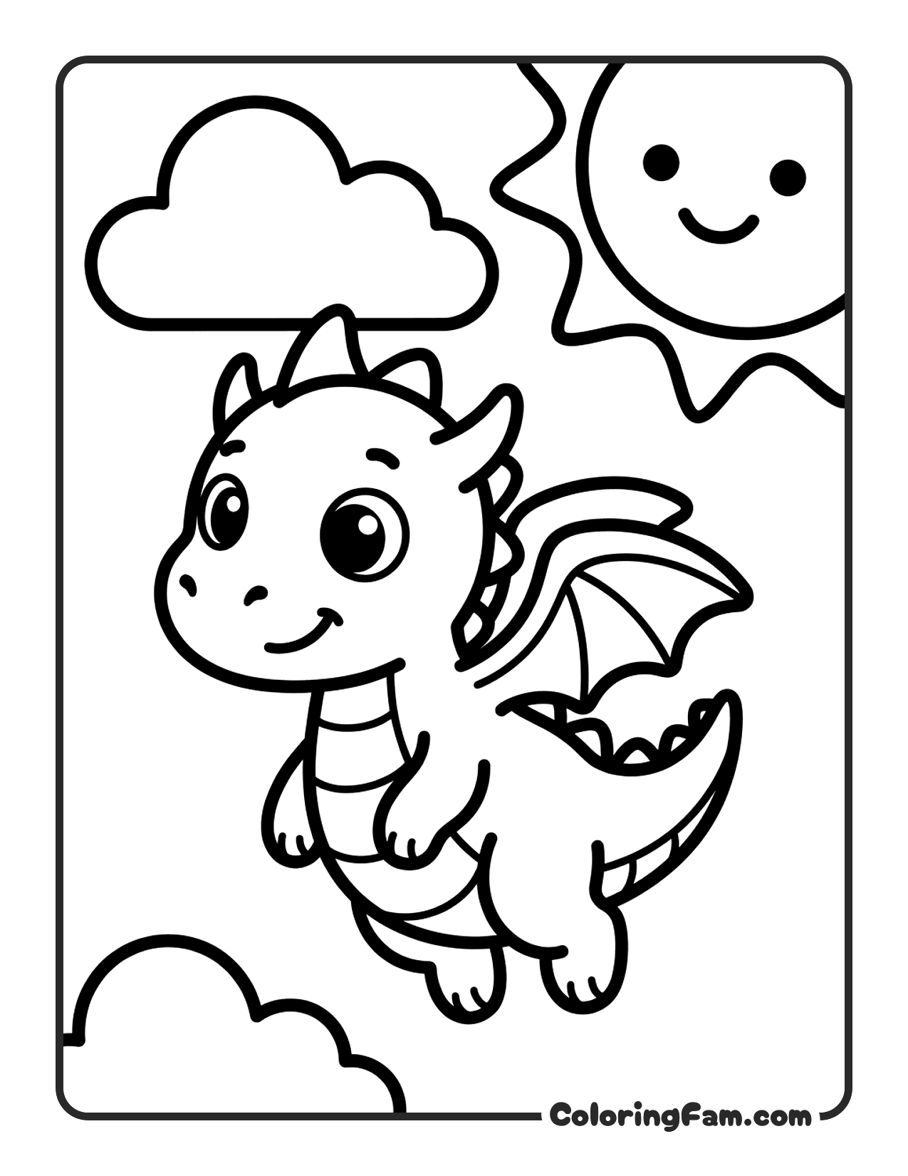Dragon Flying With Clouds coloring page