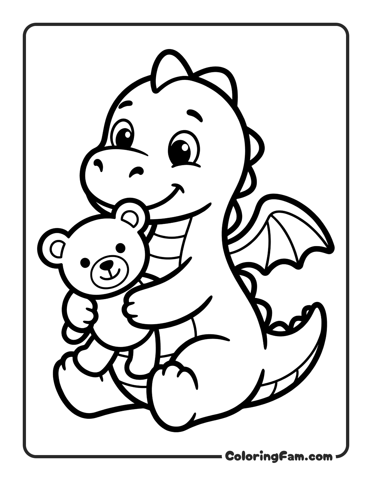 Dragon Holding Teddy Bear coloring page