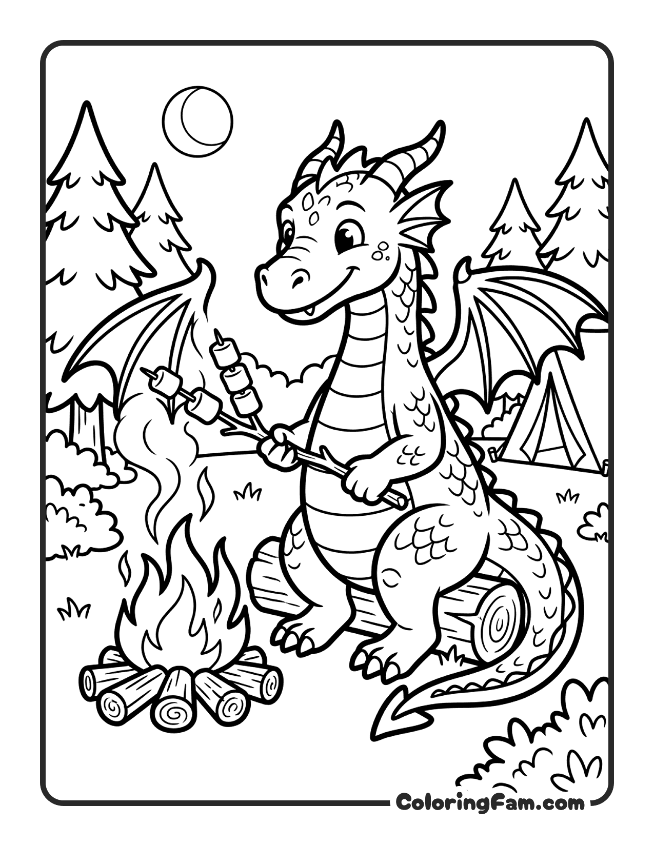 Dragon Roasting Marshmallows coloring page