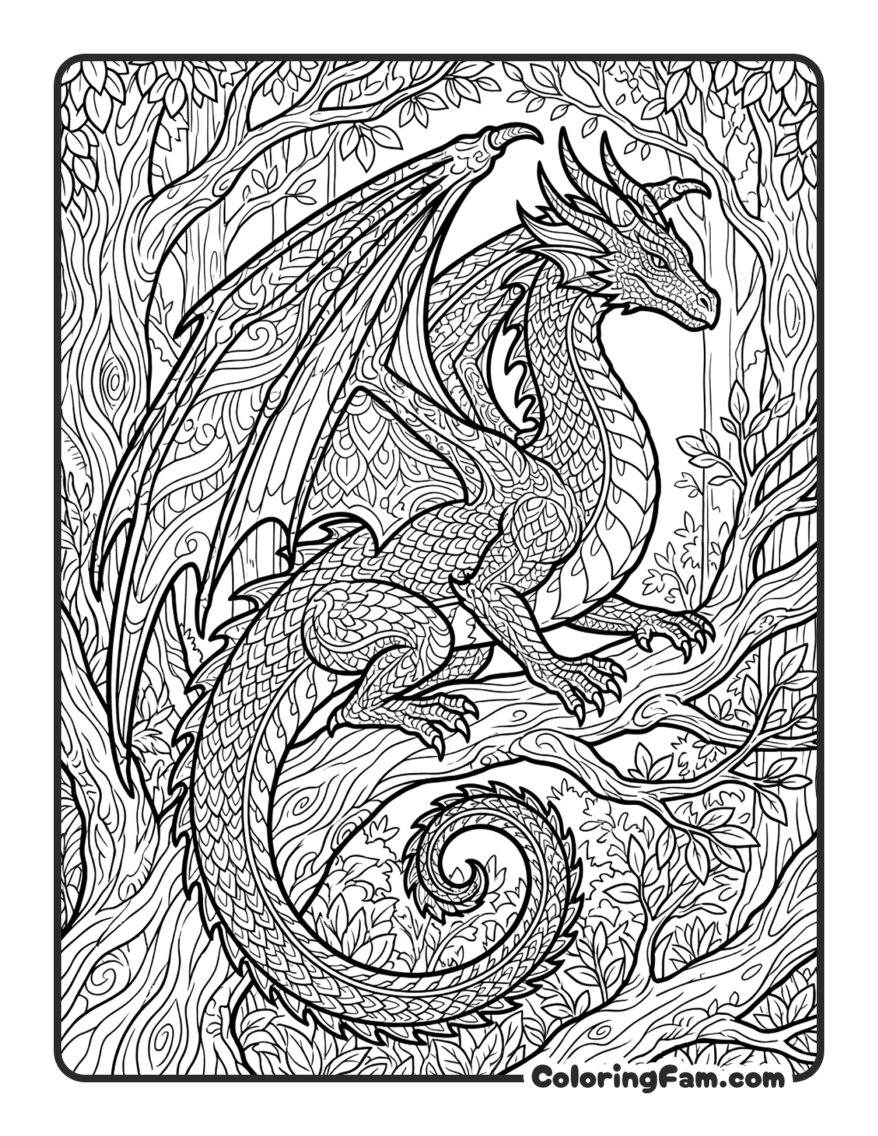 Dragon Sitting On Branch coloring page