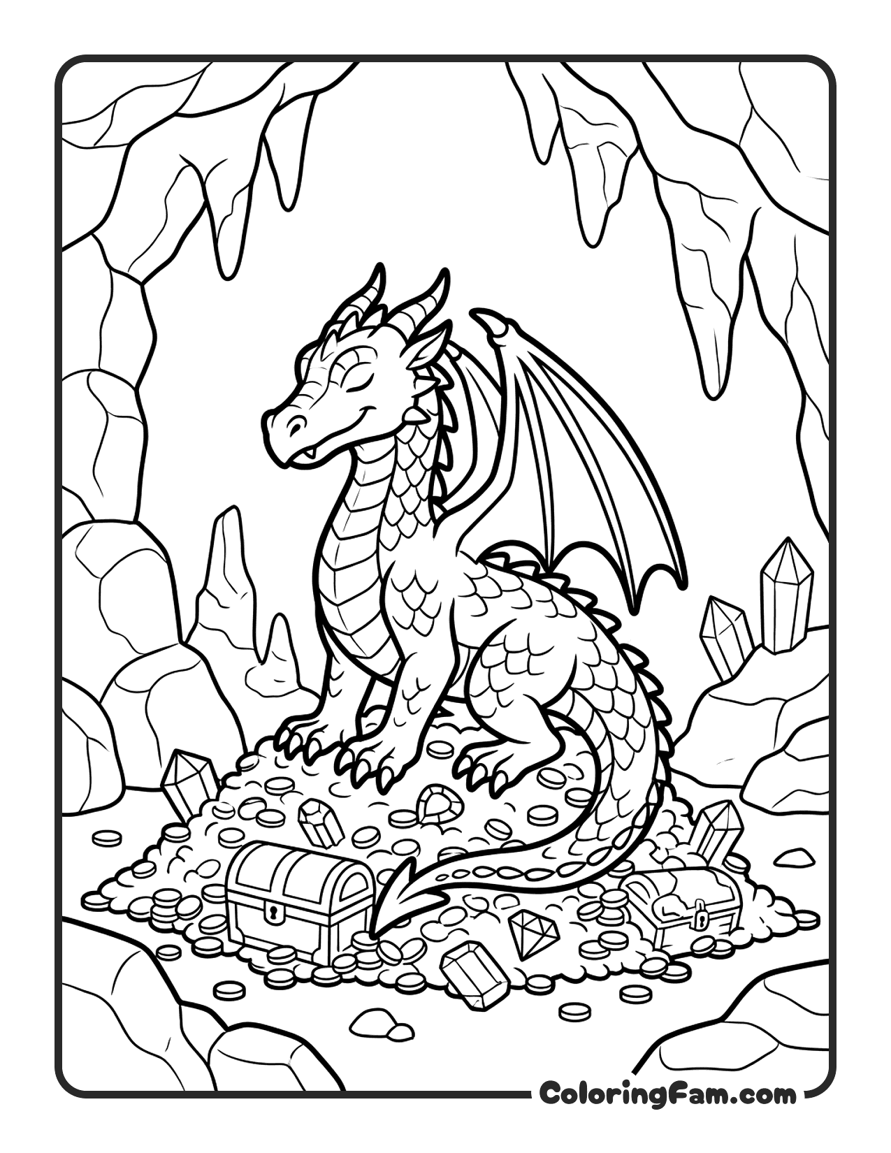 Dragon Sitting On Treasure coloring page