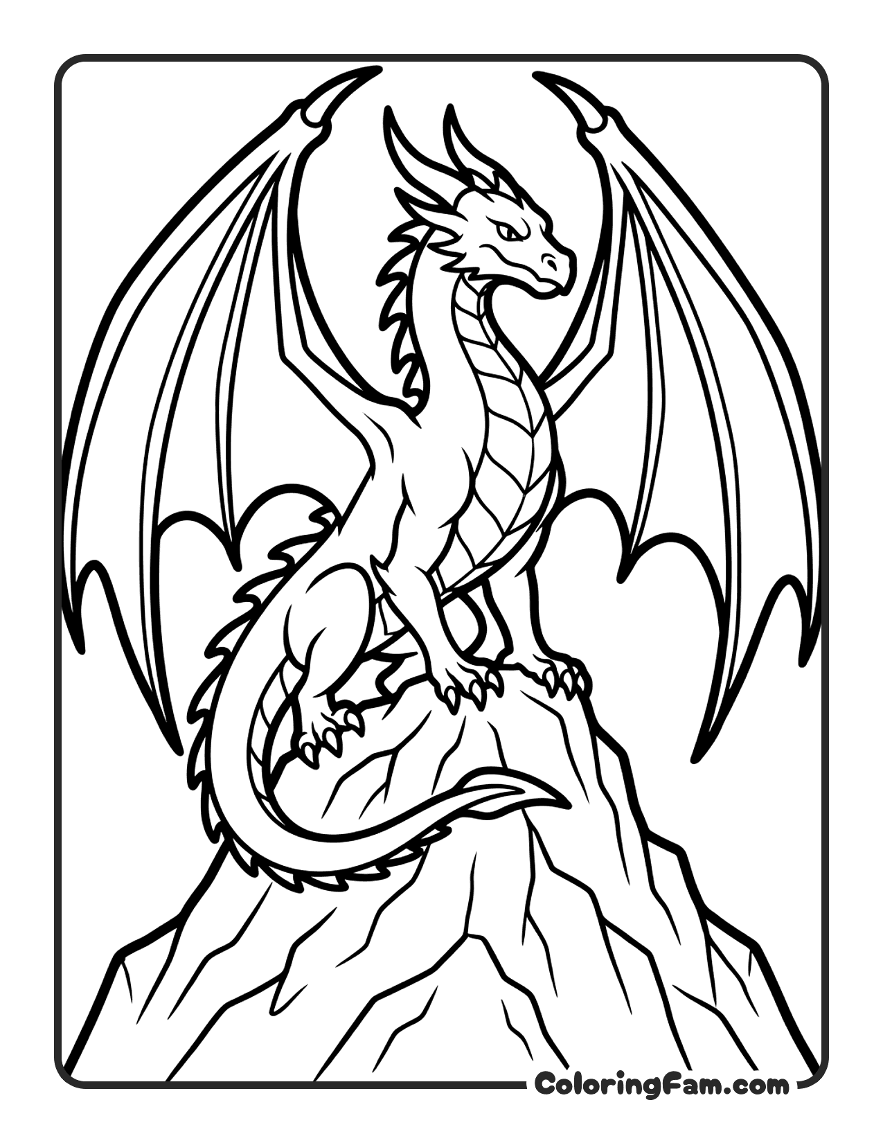 Dragon Standing On Mountain coloring page