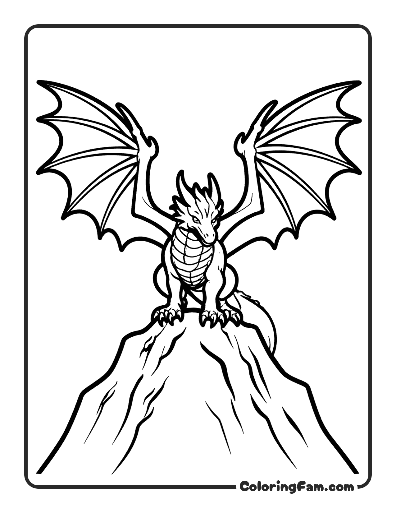 Dragon Standing On Mountain coloring page