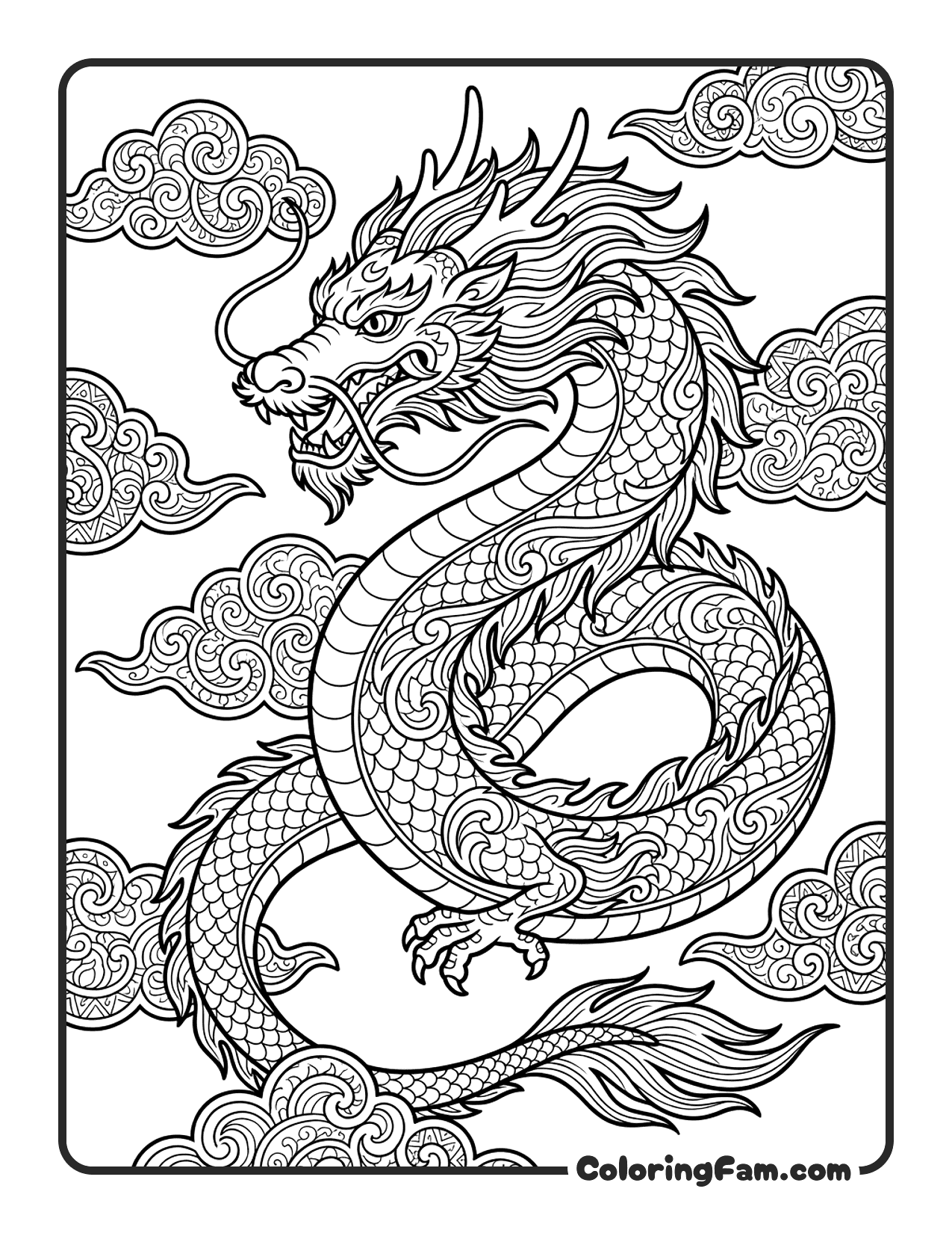 Dragon Surrounded By Clouds coloring page