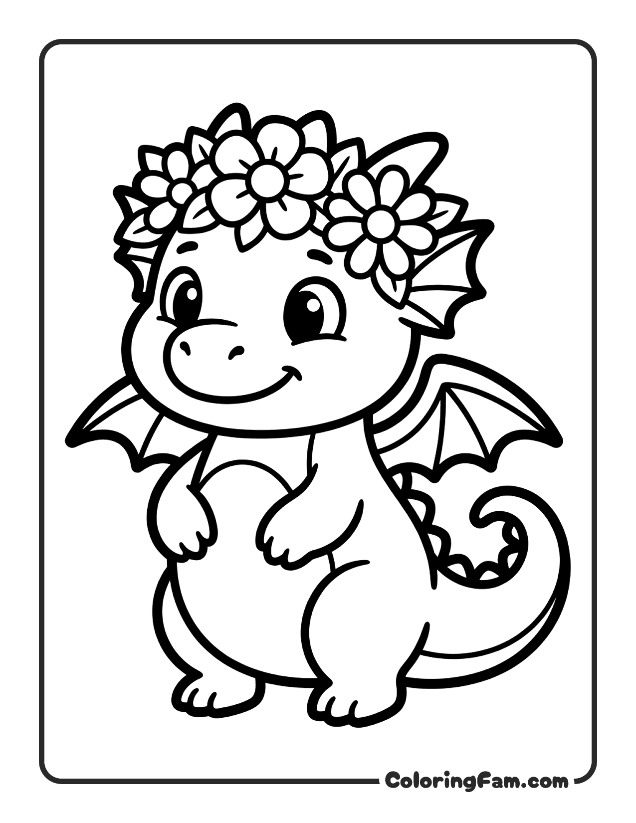 Dragon Wearing Flower Crown coloring page