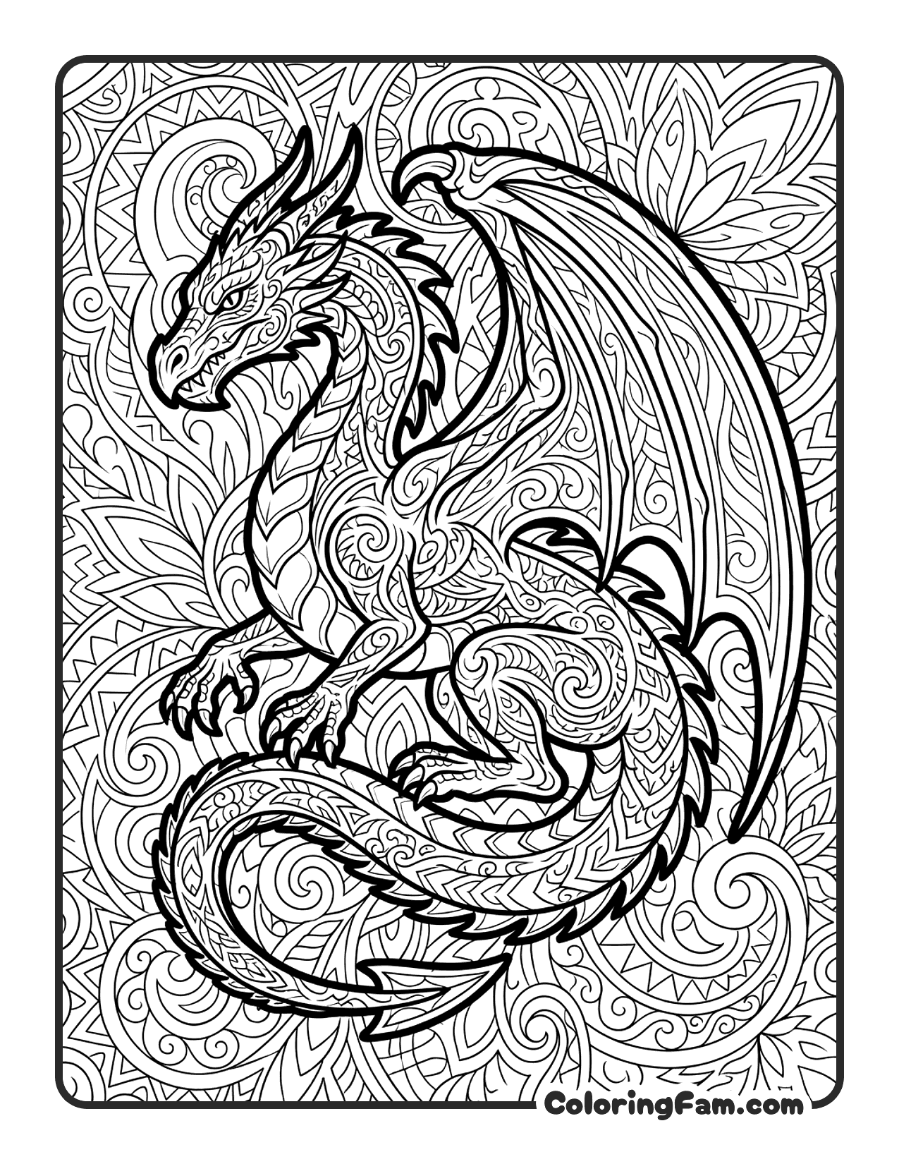 Dragon With Intricate Pattern coloring page