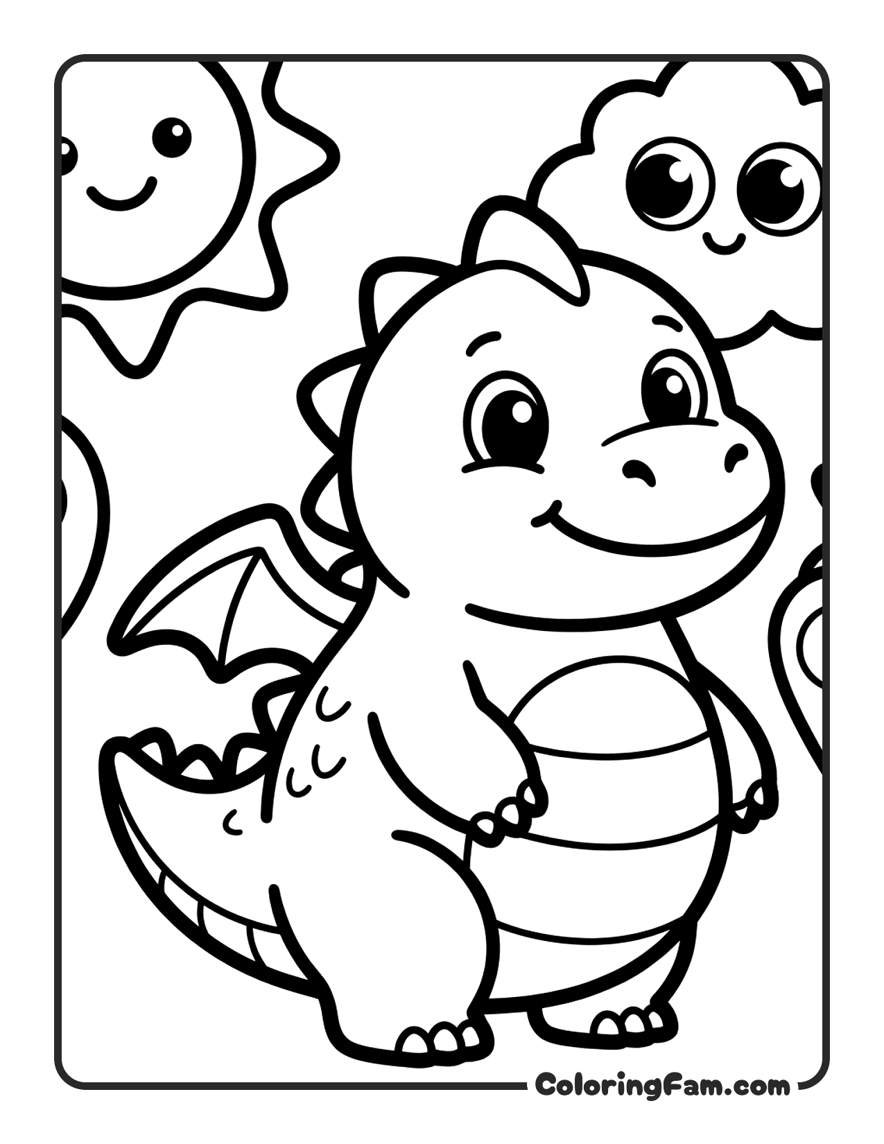 Dragon With Sun And Cloud coloring page