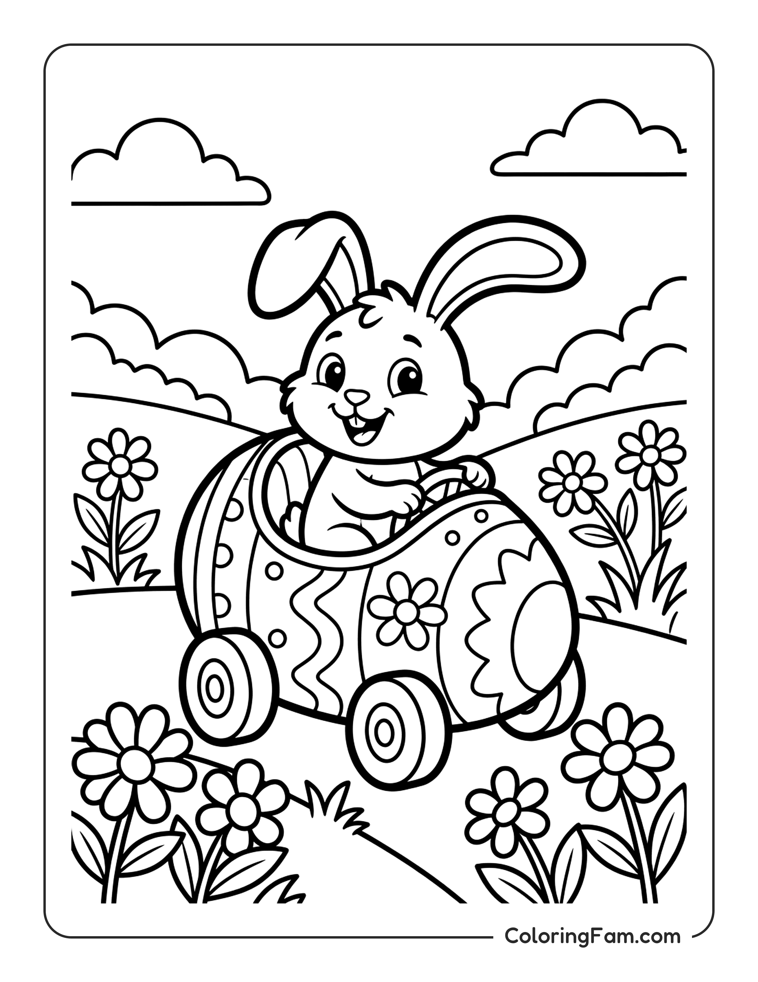Bunny Driving Easter Egg Car coloring page