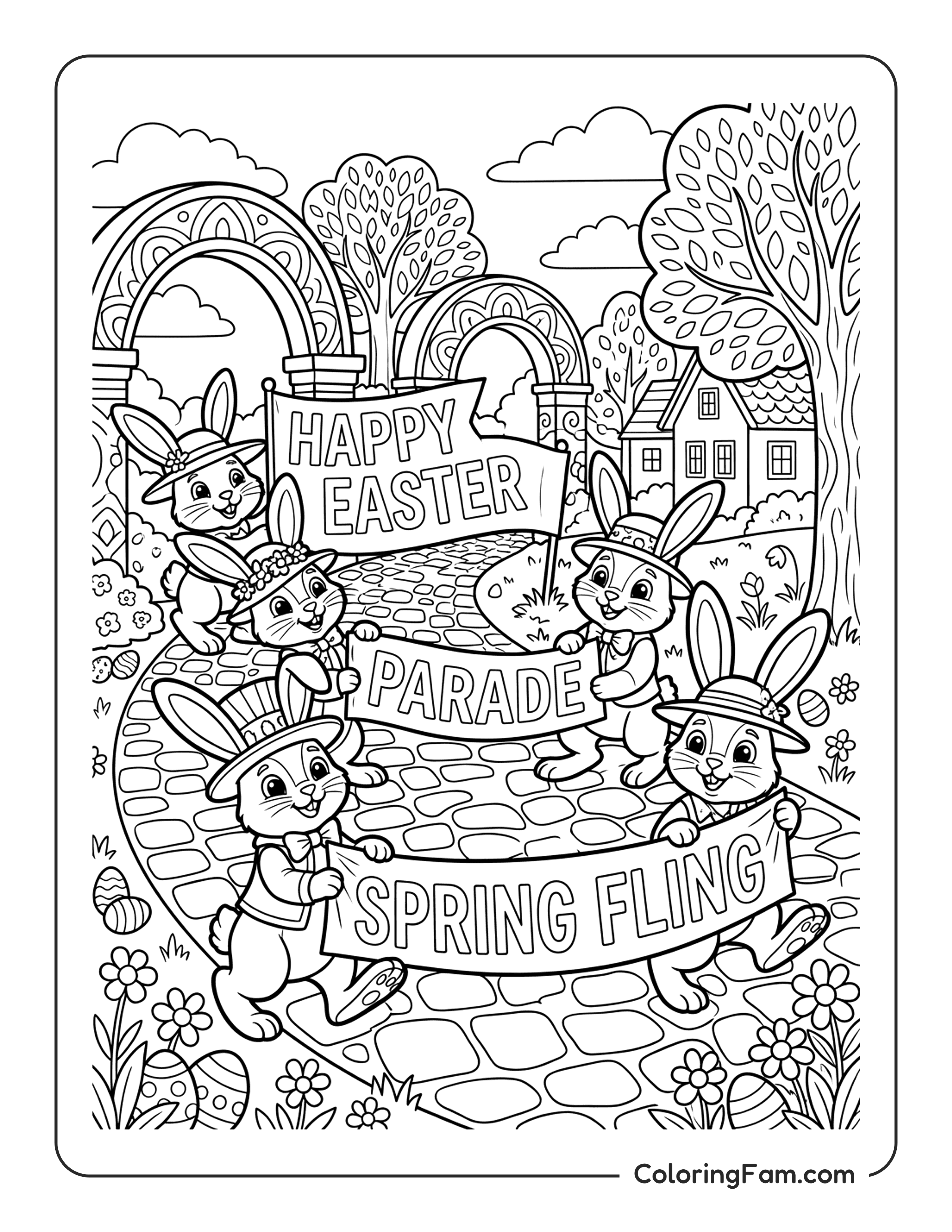 Bunny Holding Easter Parade coloring page