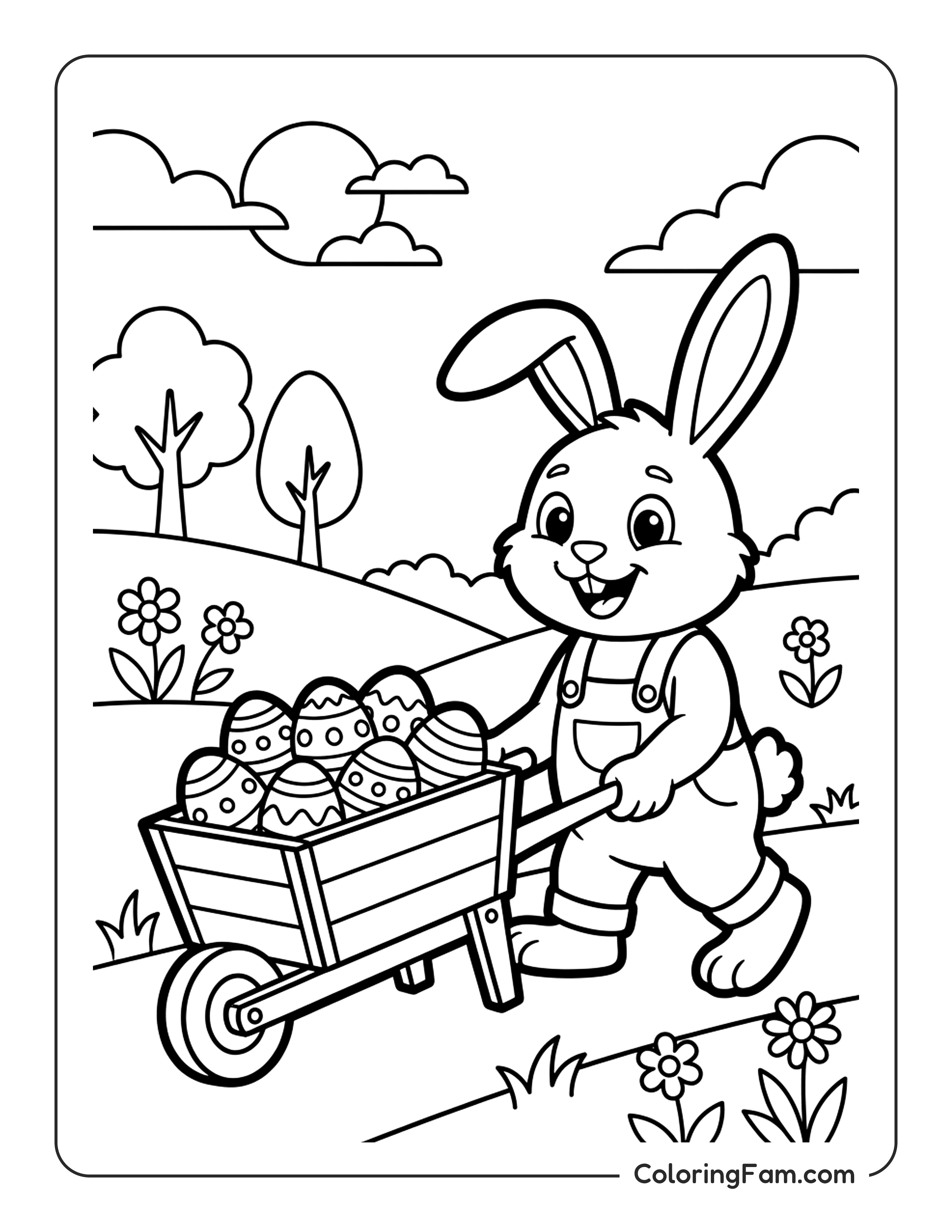 Bunny Pulling Wheelbarrow coloring page