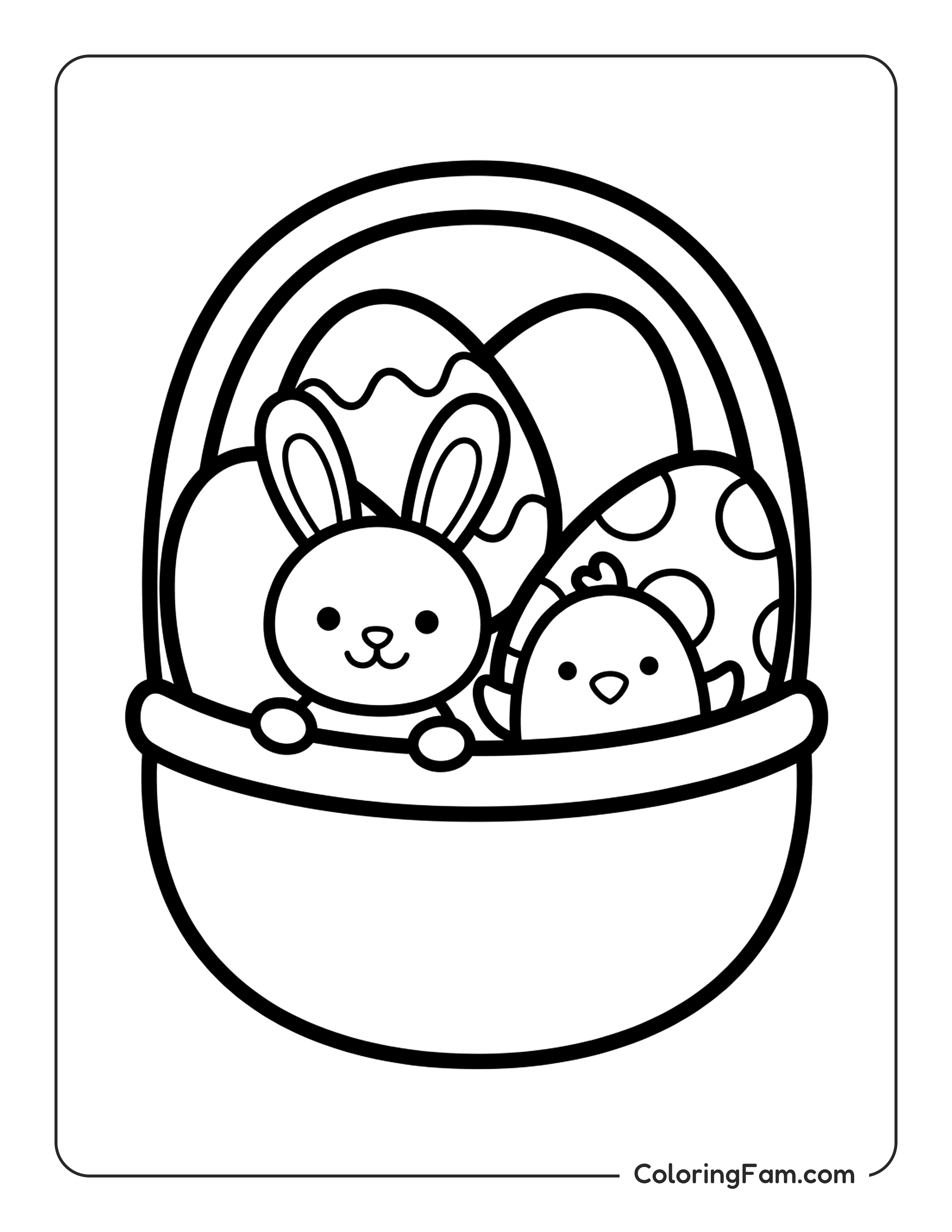 Easter Bunny Chicken Basket coloring page