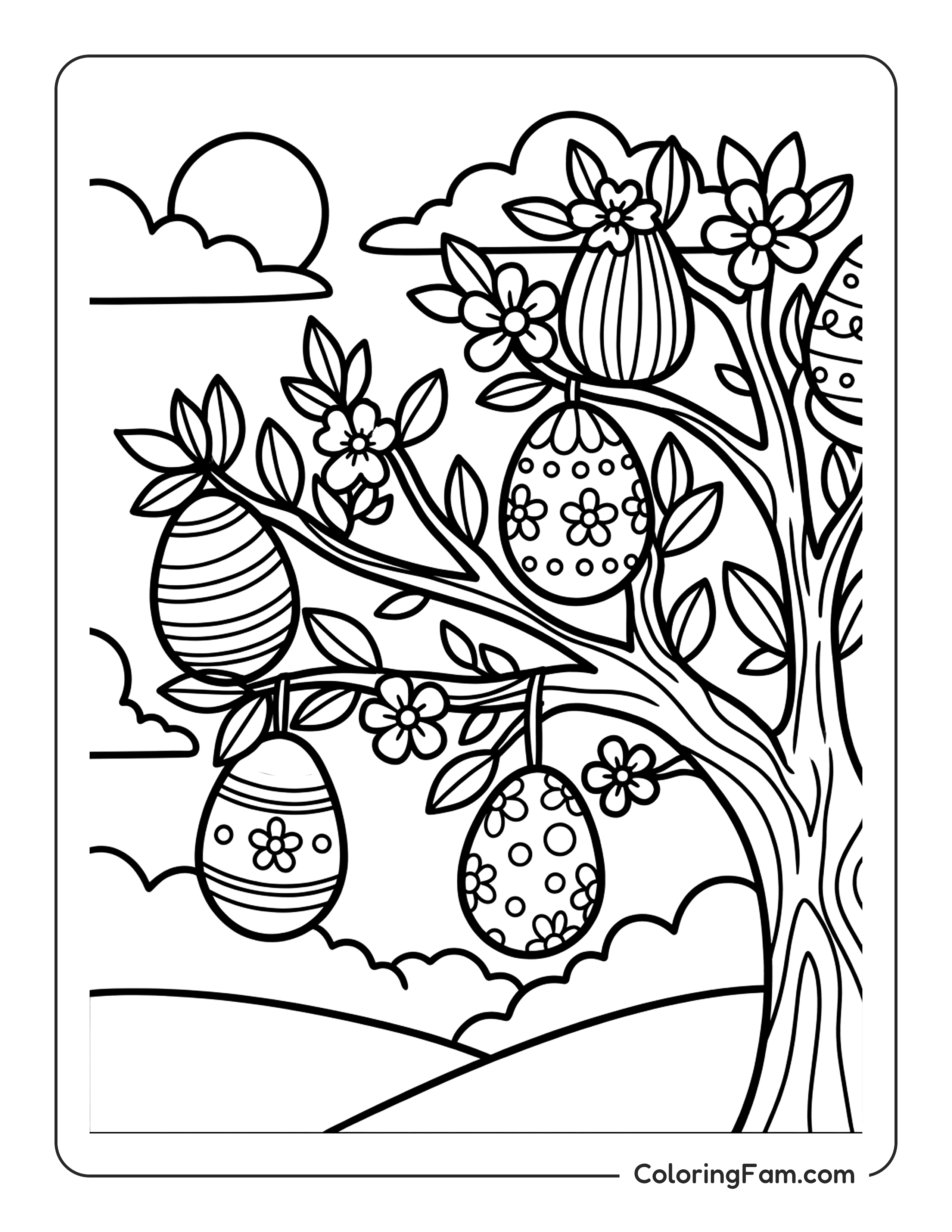 Easter Egg Tree With Flowers coloring page