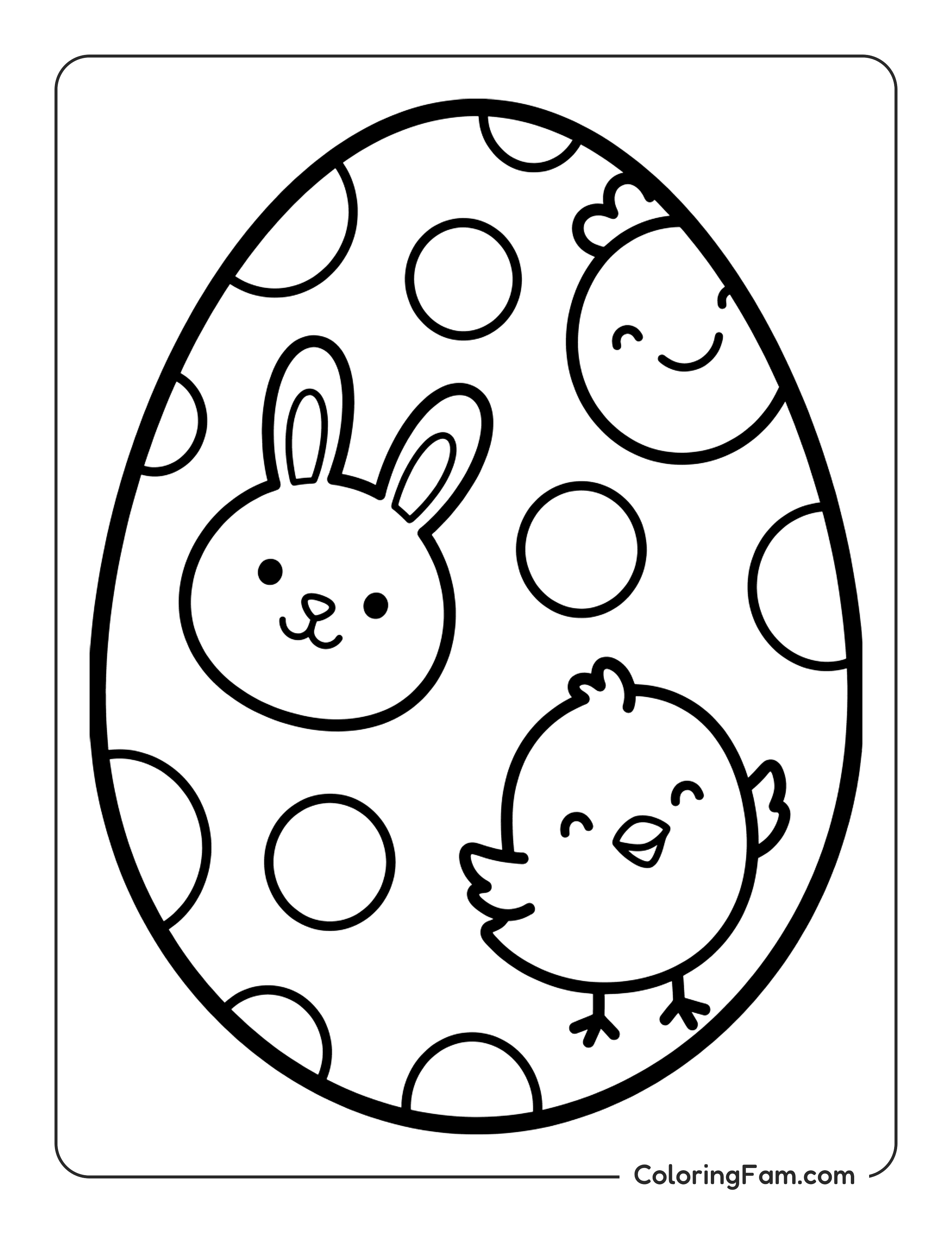 Easter Egg With Bunny And Chick coloring page