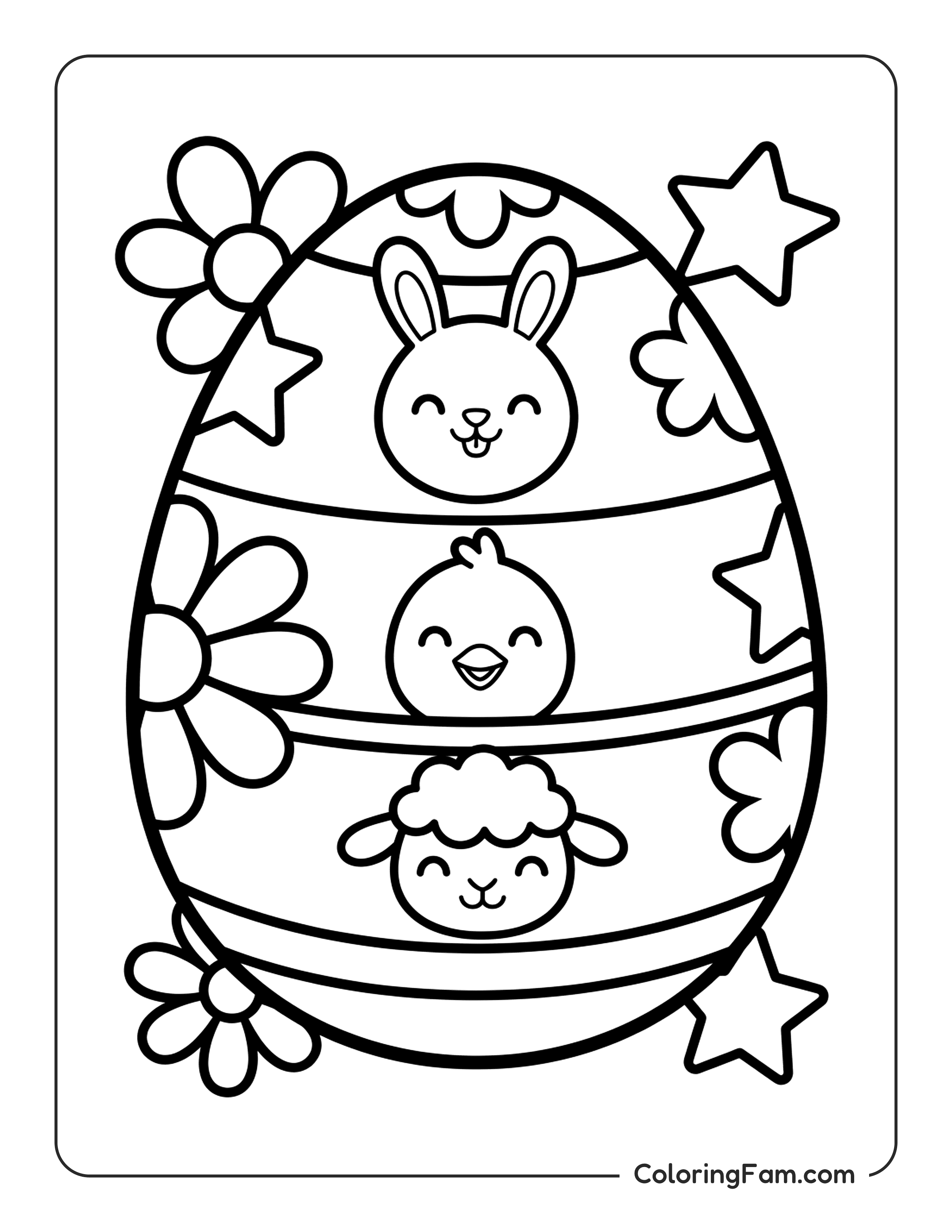 Easter Egg With Bunny Chick Sheep coloring page