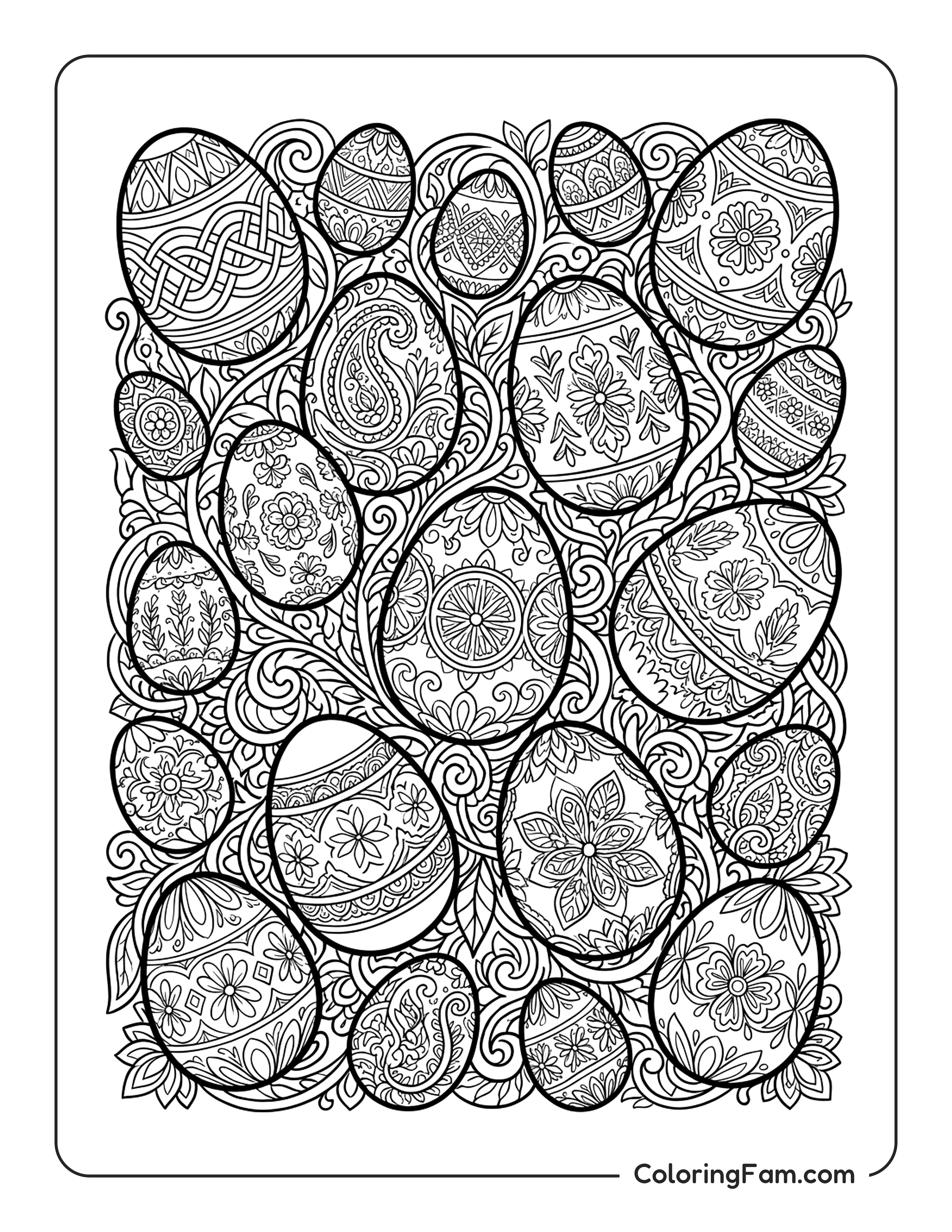 Easter Eggs Floral Patterns coloring page